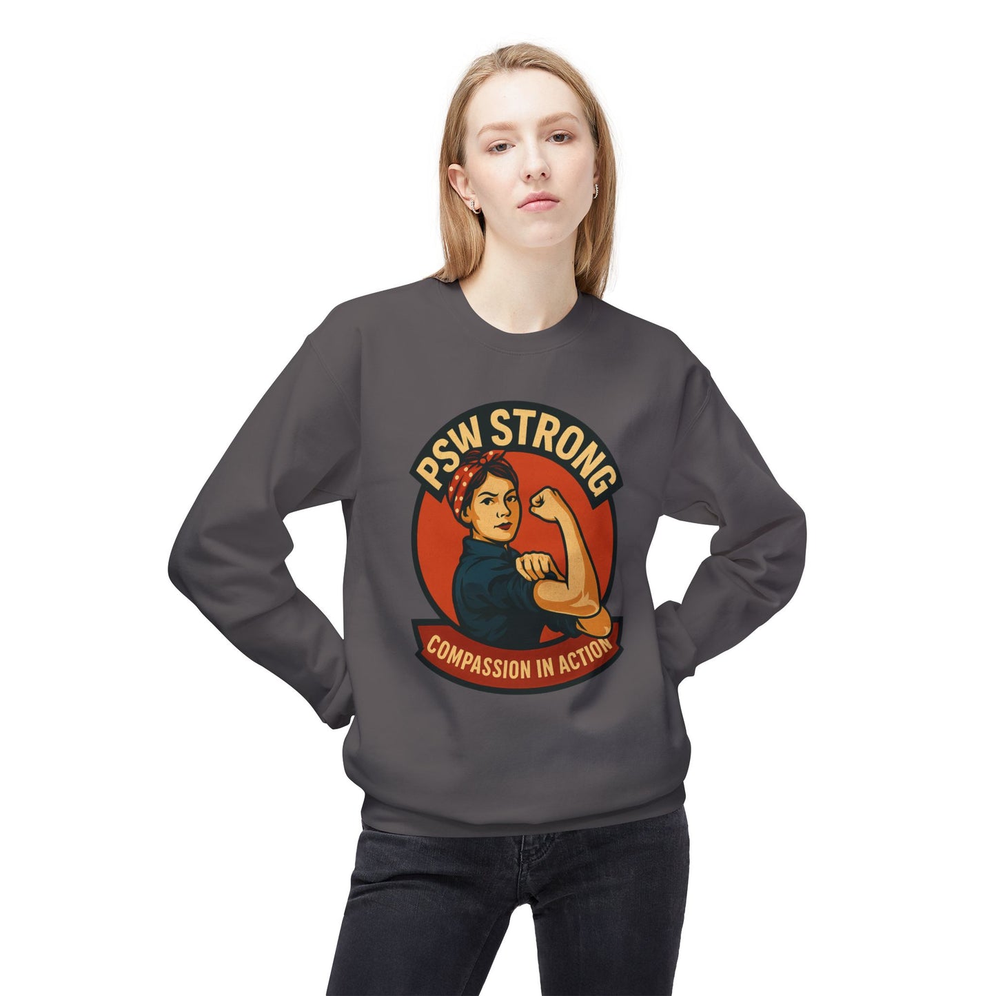 PSW Strong Fleece Crewneck Sweatshirt - Empowerment Gift, Cozy Apparel, Thoughtful Present, Comfortable Fashion, Inspirational Wear