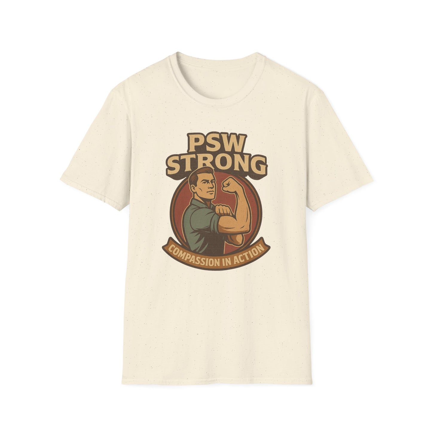 PSW Strong Compassion in Action t-shirt for men, design by Moonwoven by Luna , a part of her retro Care Givers Collection