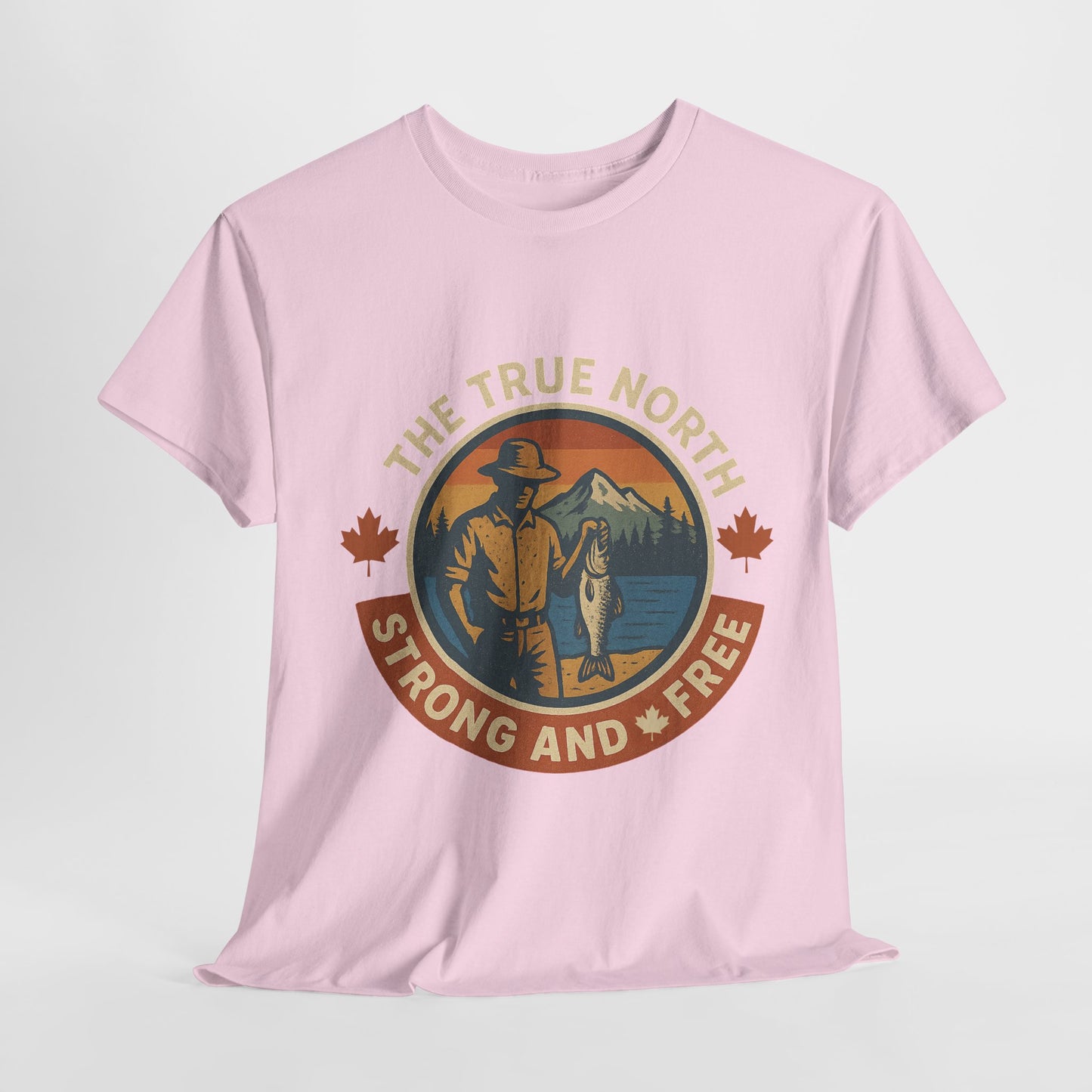 True North Strong and Free, Adventure Tee | Unisex Heavy Cotton Tee for Outdoors Lovers, Casual Wear, Gifts, Travel, Exploration
