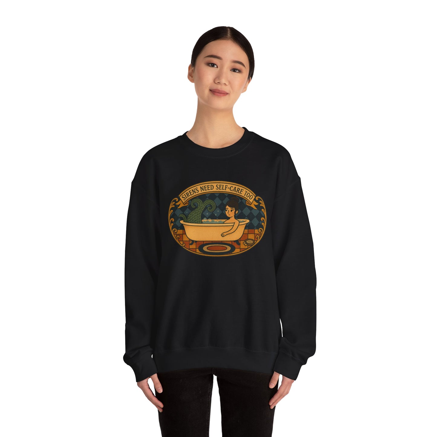 Sirens need Self-Care too , Crewneck Sweatshirt | Cozy Gift, Relaxation Apparel, Unisex Sweatshirt, Mindfulness Fashion, Self-Care Reminder