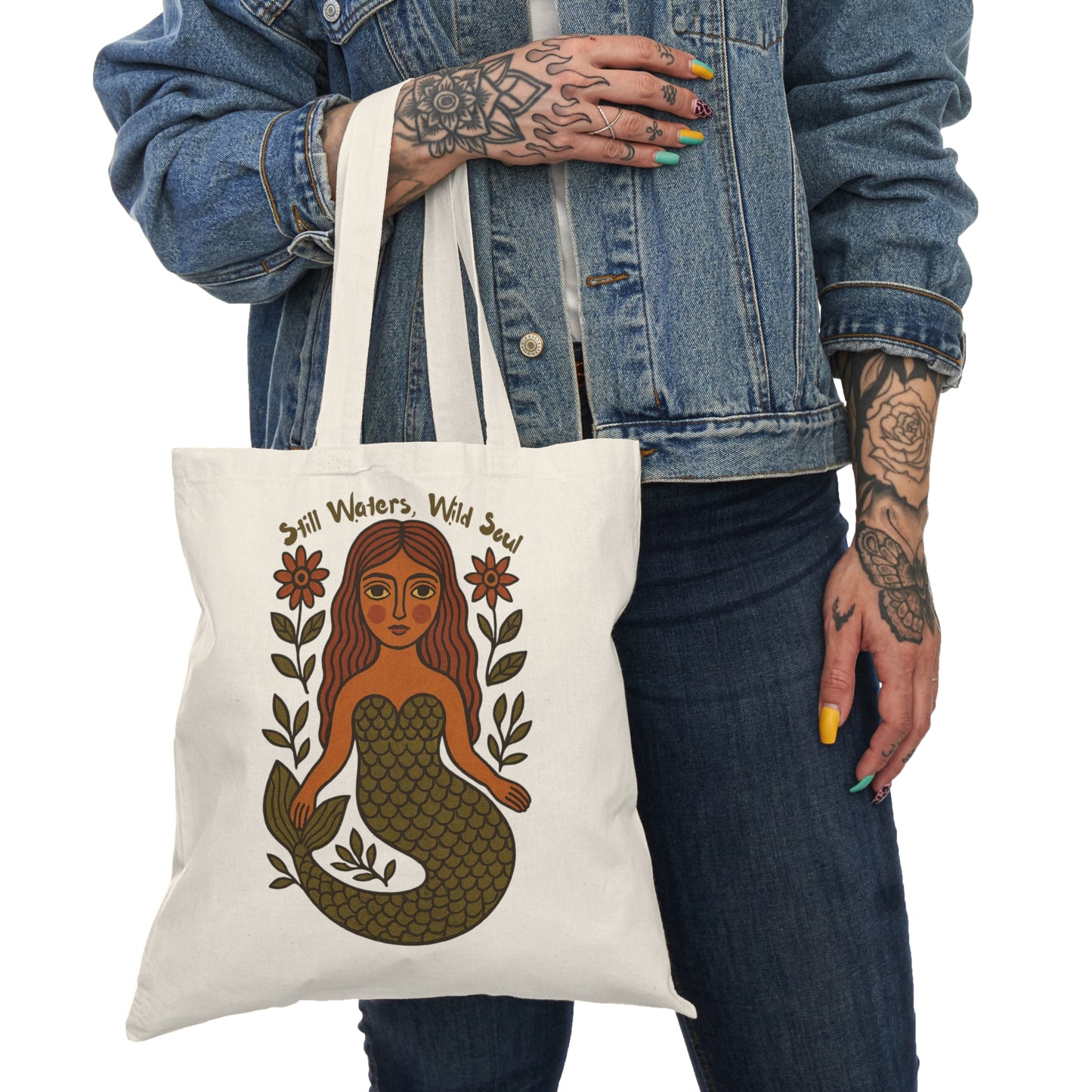 Still Waters, Wild Soul , Boho Mermaid Canvas Tote Bag