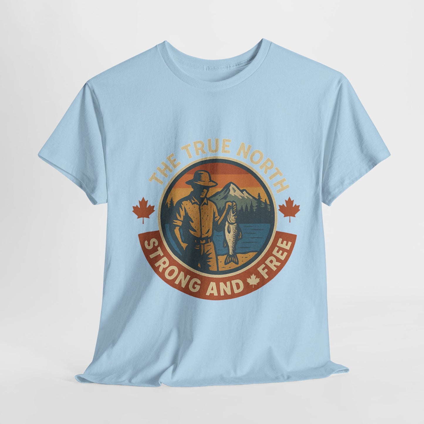 True North Strong and Free, Adventure Tee | Unisex Heavy Cotton Tee for Outdoors Lovers, Casual Wear, Gifts, Travel, Exploration