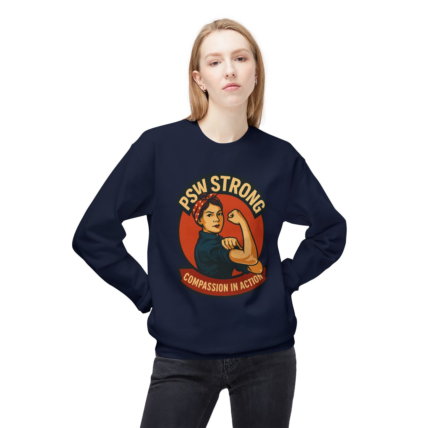 PSW Strong Fleece Crewneck Sweatshirt - Empowerment Gift, Cozy Apparel, Thoughtful Present, Comfortable Fashion, Inspirational Wear