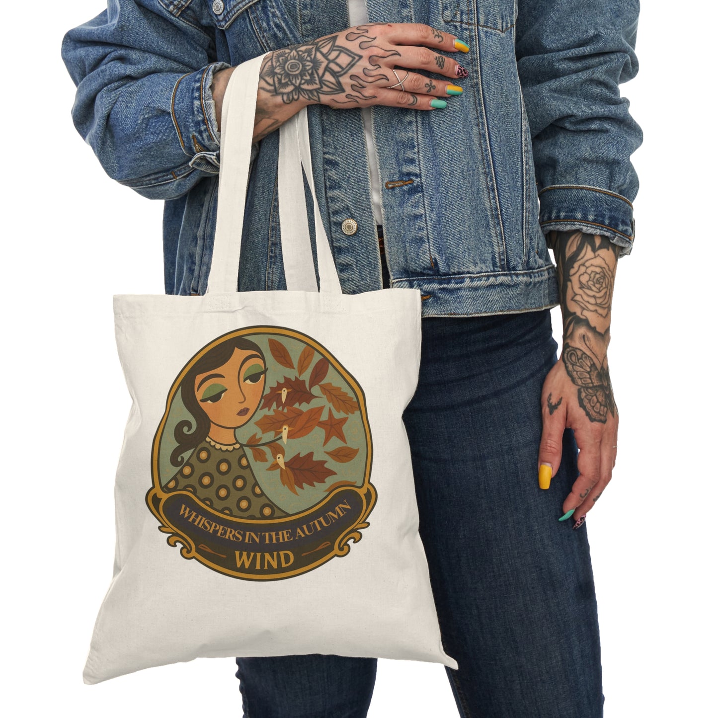 Artist made tote .Whispers in the Autumn Natural Tote Bag, Eco Shopping Bag, Fall Season Accessory, Gift for Nature Lovers, Reusable Tote