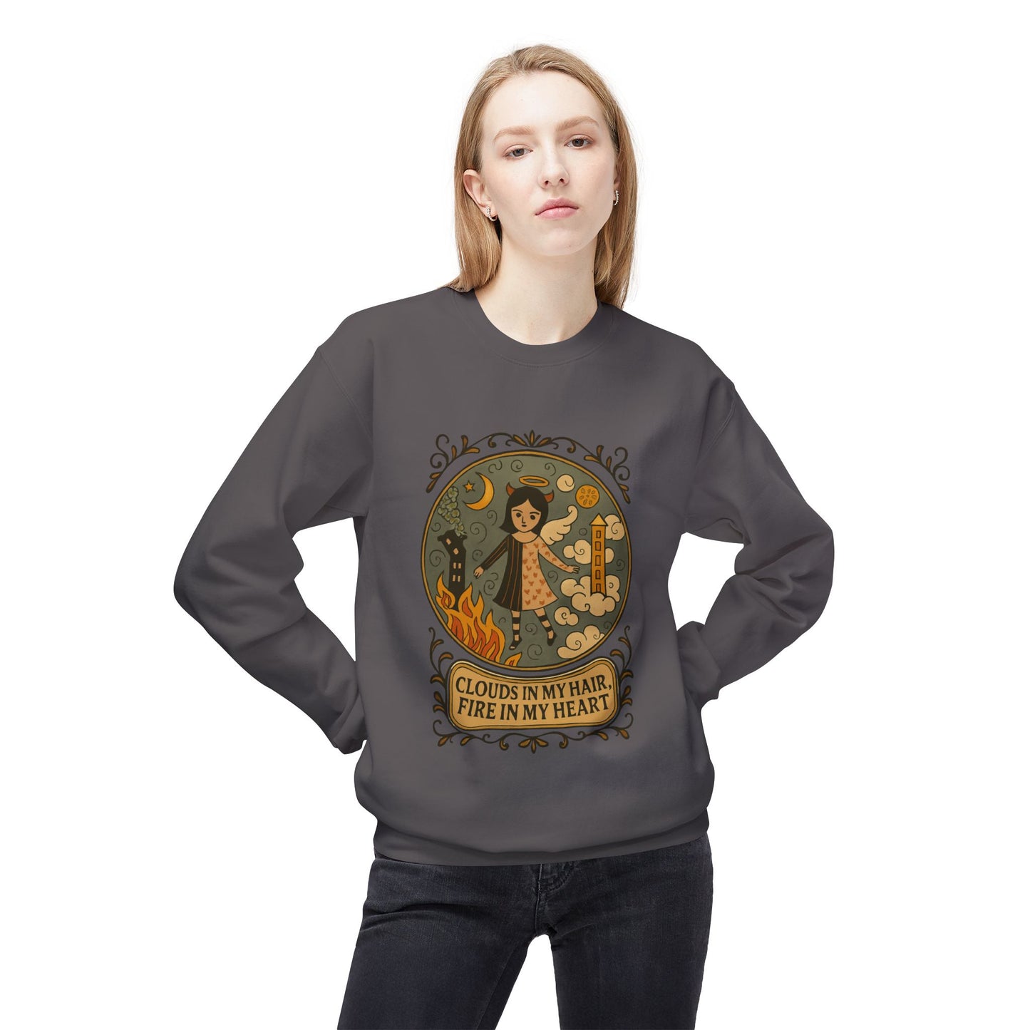 Cozy Inspirational Sweatshirt, Soft Fleece Crewneck, Fire in My Heart, Gift for Dreamers, Fall Fashion, Unisex Crew Sweatshirt