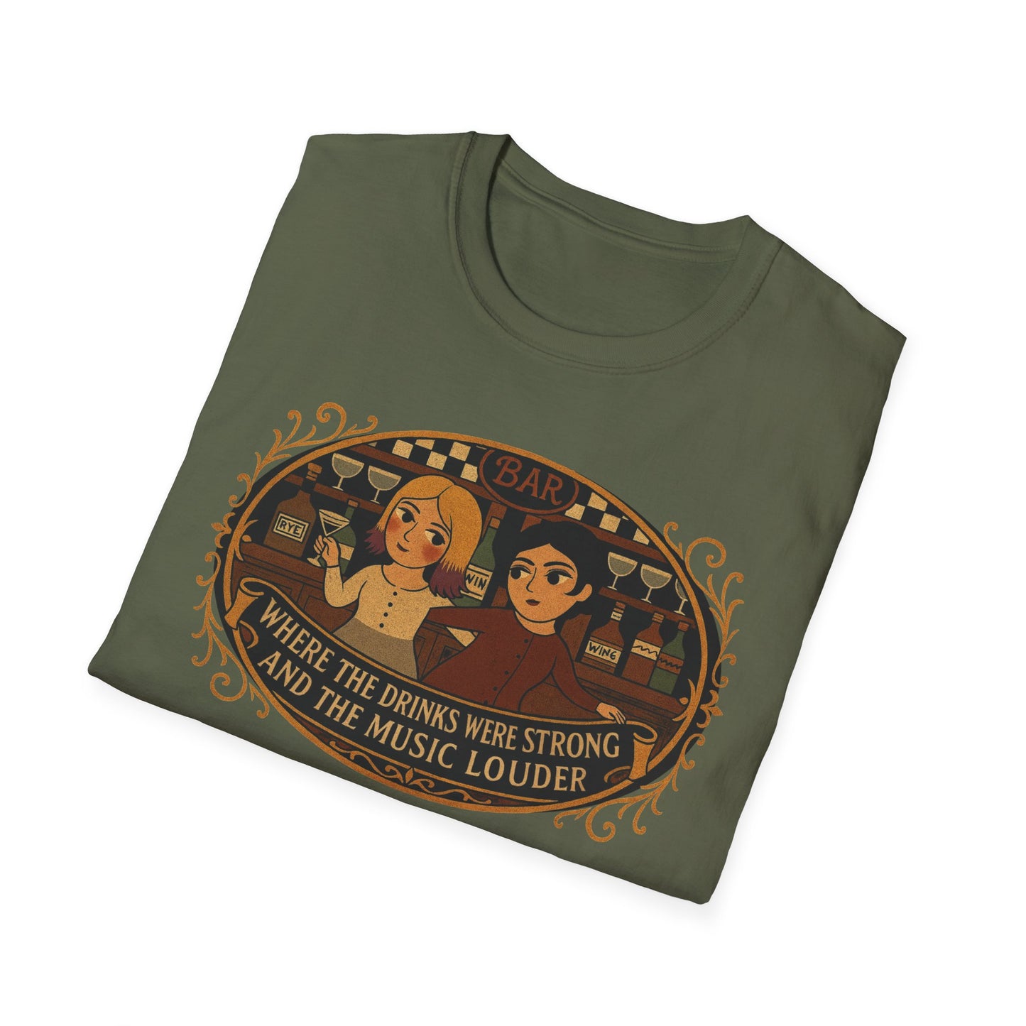 Where the Drinks were Strong and the Music Louder T-Shirt - Perfect for Festivals, Music Lovers , Gifts for Friends, Unisex Softstyle Tee