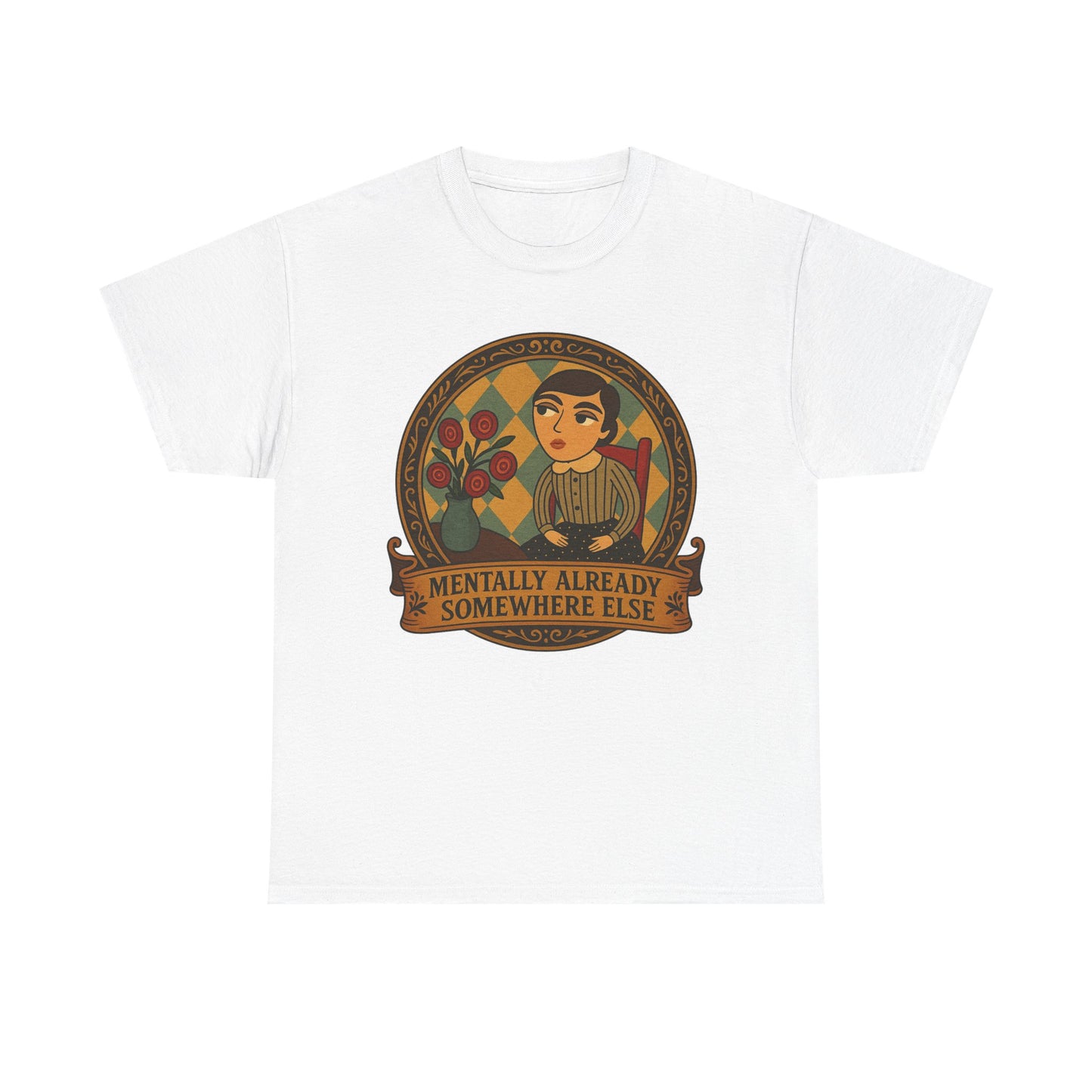 Retro Graphic Tee: 'Mentally Already Somewhere Else', Original Art t-shirt, Casual Wear, Vintage Style, Gift for Dreamers,