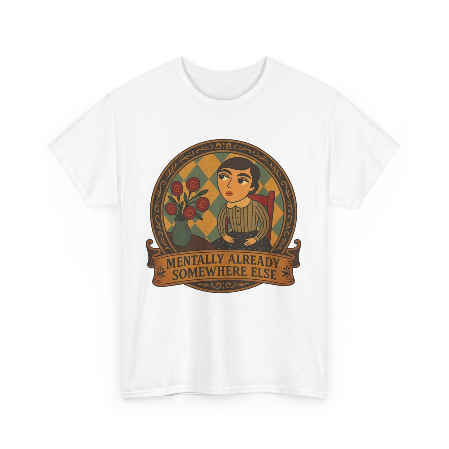 Retro Graphic Tee: 'Mentally Already Somewhere Else', Original Art t-shirt, Casual Wear, Vintage Style, Gift for Dreamers,