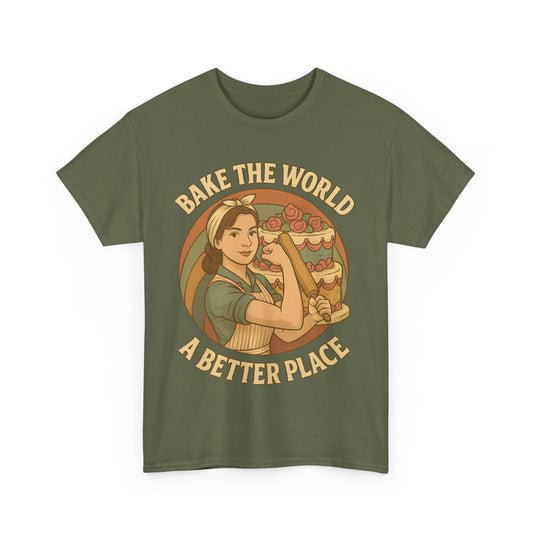 Bake the World a Better Place Tee, Unisex Cotton T-Shirt, Baking Gift, Vintage Style Tee, Eco-Friendly Apparel