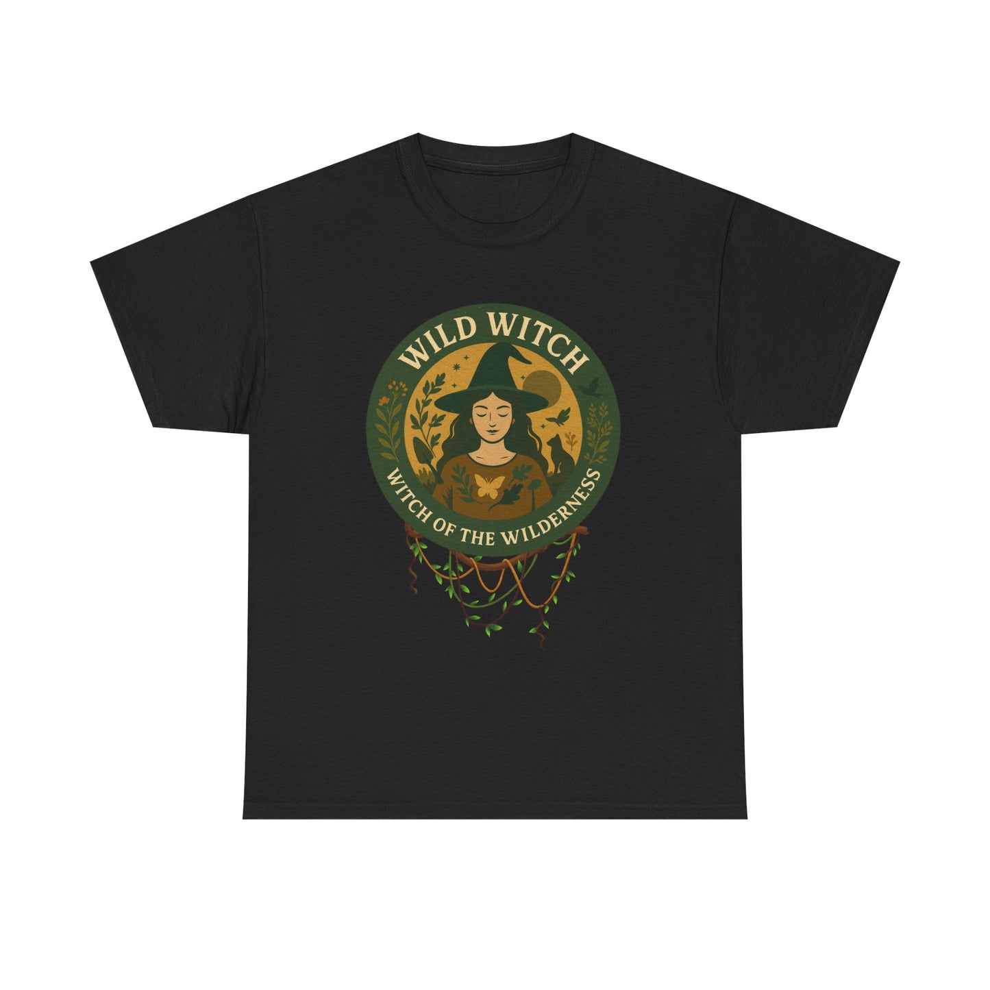 Wild Witch Unisex Heavy Cotton Tee, Bohemian T-Shirt, Nature Lover Gift, Witchy Apparel, Eco-Friendly Fashion, Casual Wear