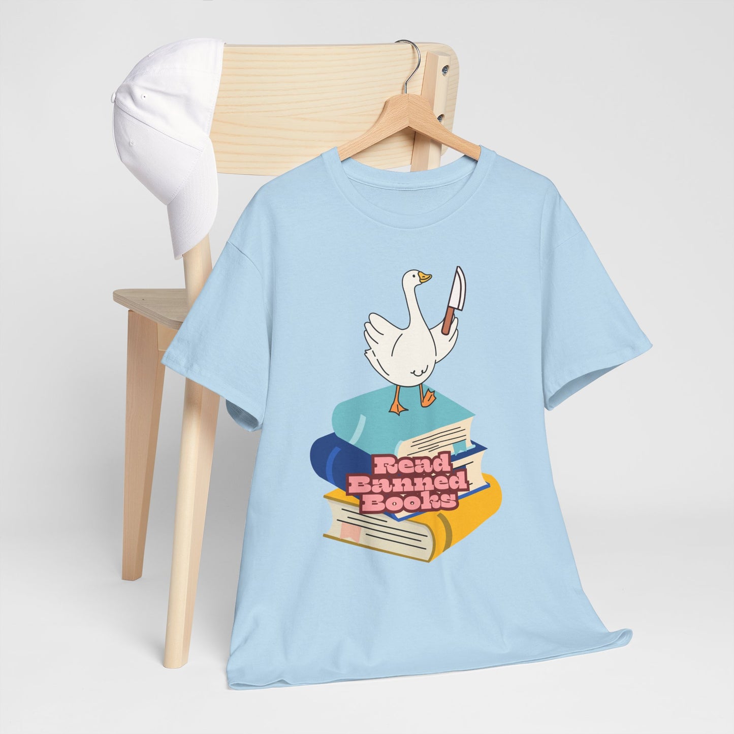 Read Banned Books, goosey with knife tee