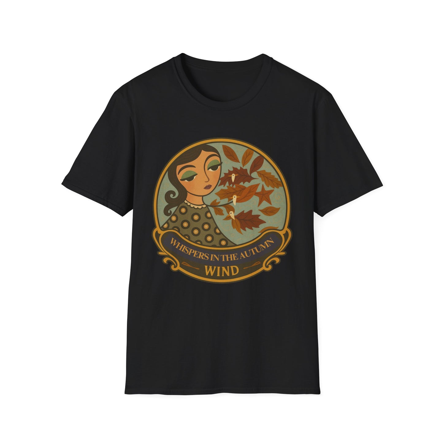 Whimsical Whispers in the Autumn Wind T-Shirt, Vintage Art Tee, original art, Gift for Her, design by Moonwoven by Luna , Eco-Friendly tee