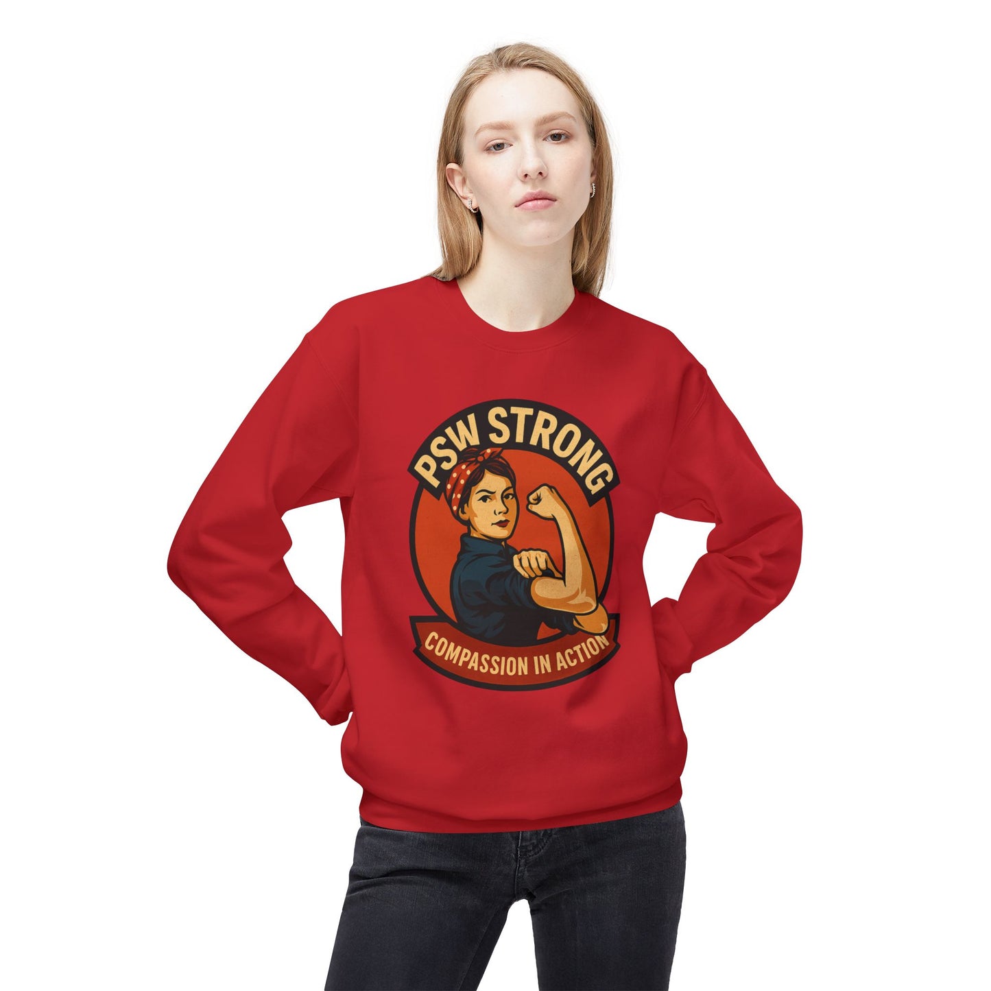 PSW Strong Fleece Crewneck Sweatshirt - Empowerment Gift, Cozy Apparel, Thoughtful Present, Comfortable Fashion, Inspirational Wear