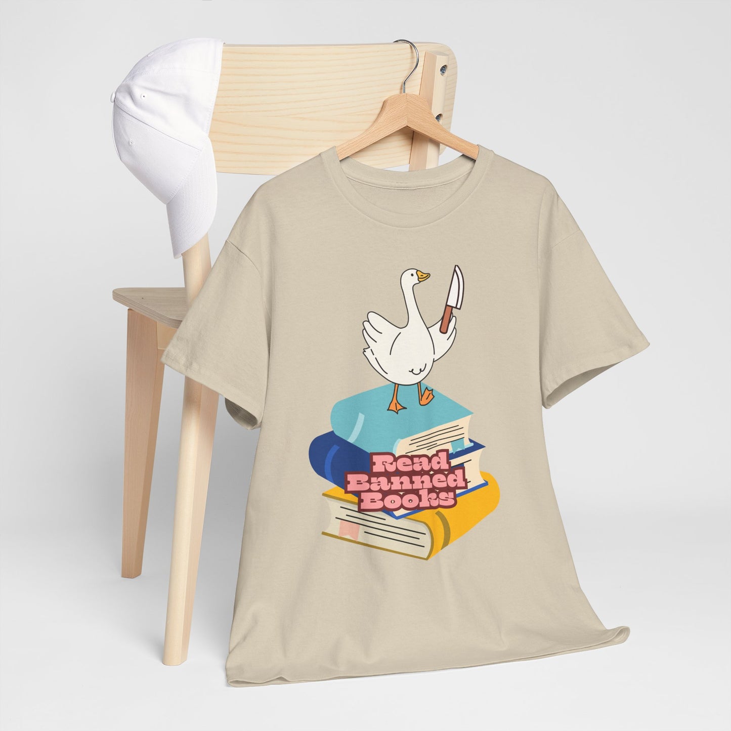 Read Banned Books, goosey with knife tee