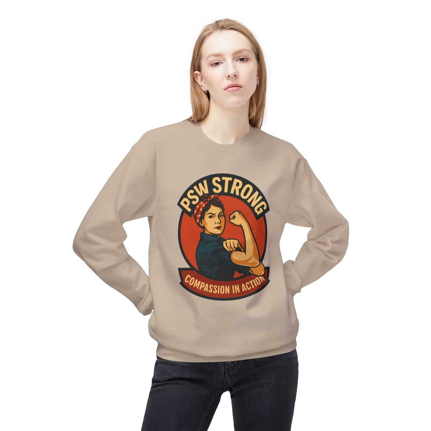 PSW Strong Fleece Crewneck Sweatshirt - Empowerment Gift, Cozy Apparel, Thoughtful Present, Comfortable Fashion, Inspirational Wear