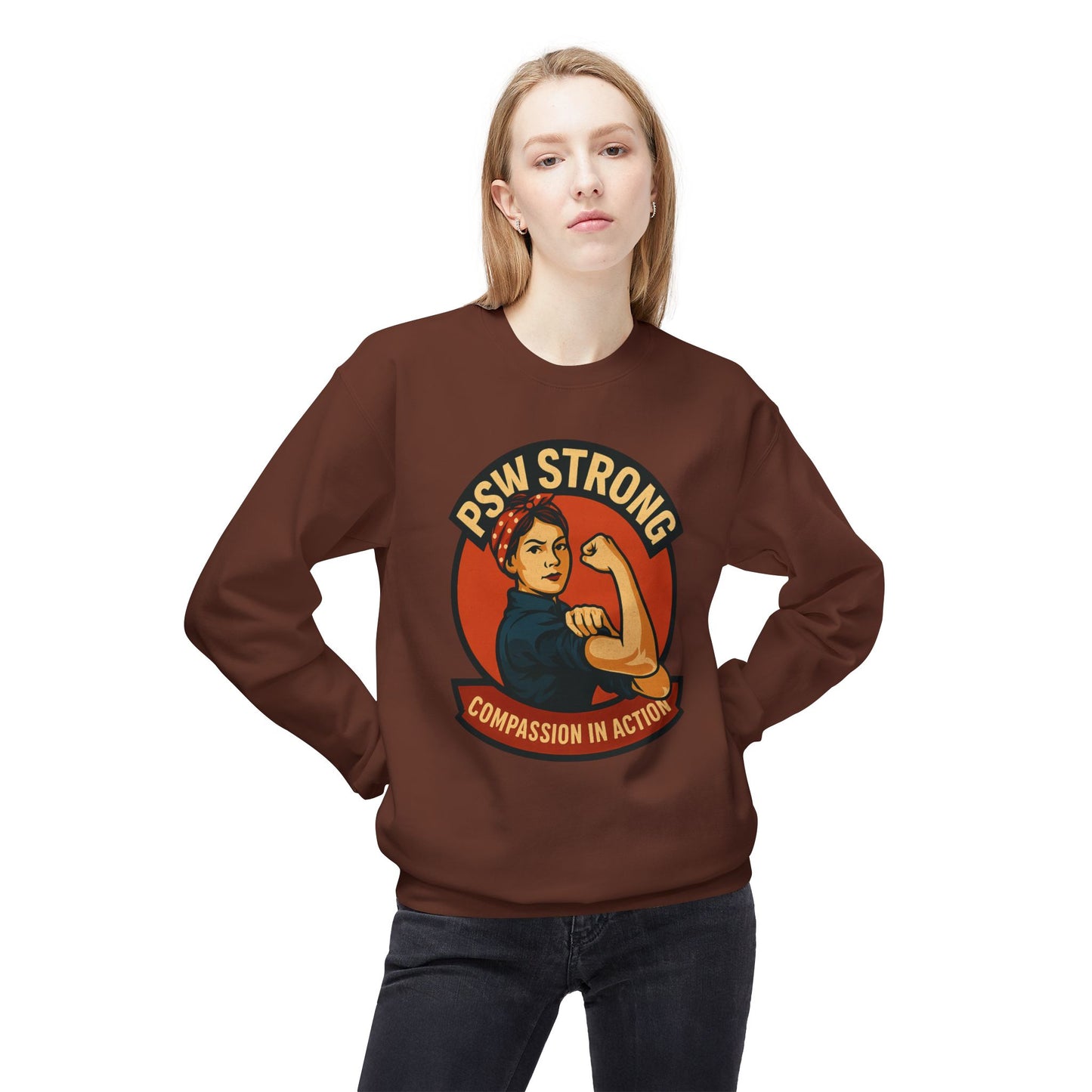 PSW Strong Fleece Crewneck Sweatshirt - Empowerment Gift, Cozy Apparel, Thoughtful Present, Comfortable Fashion, Inspirational Wear