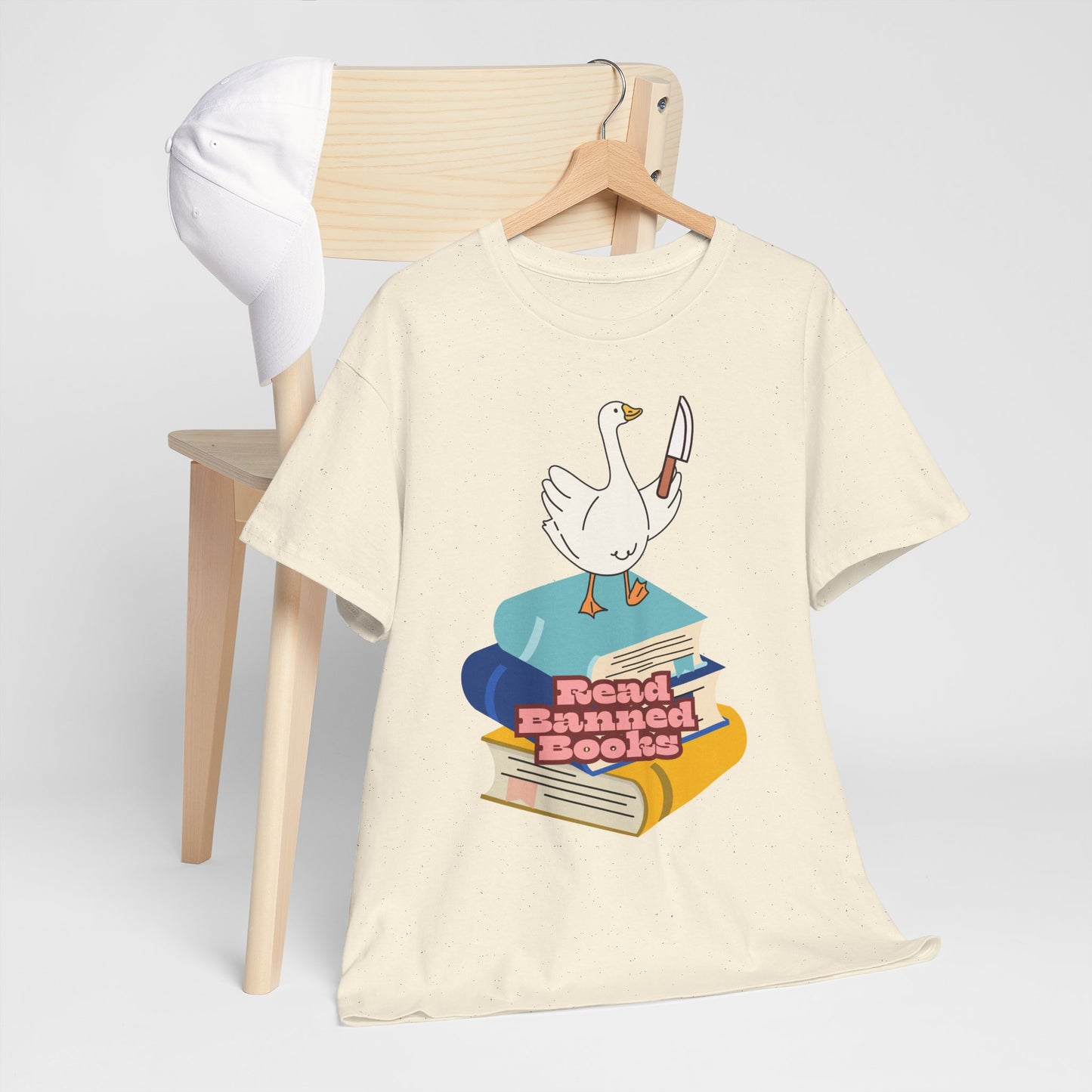 Read Banned Books, goosey with knife tee