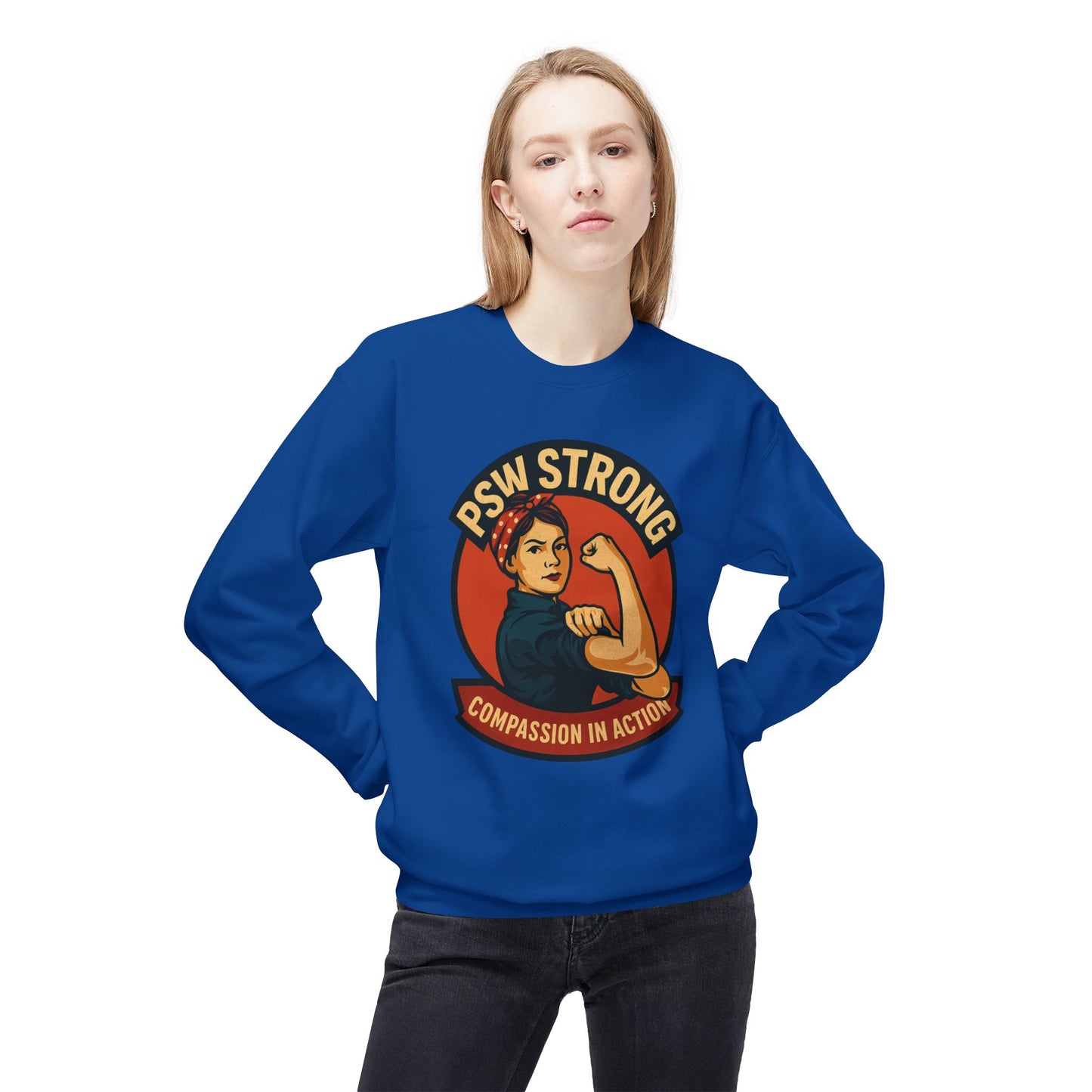 PSW Strong Fleece Crewneck Sweatshirt - Empowerment Gift, Cozy Apparel, Thoughtful Present, Comfortable Fashion, Inspirational Wear