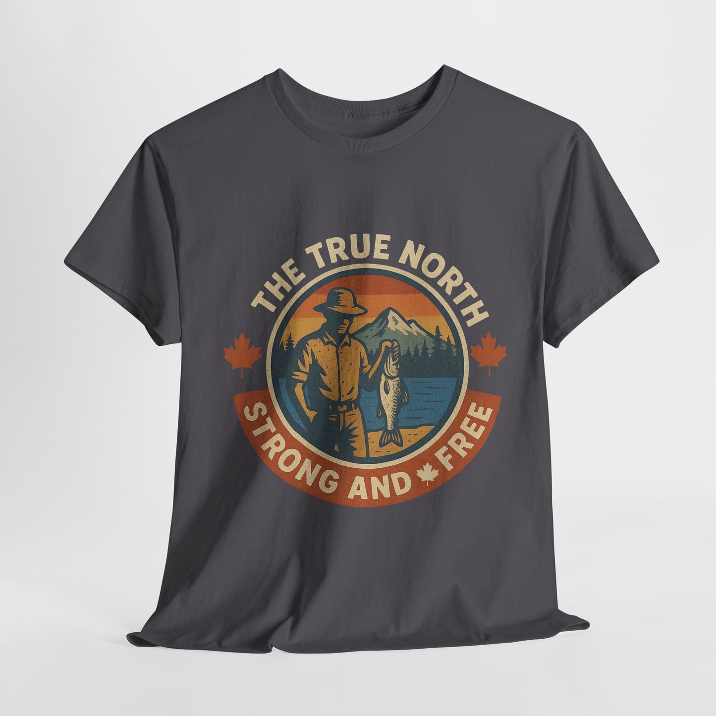 True North Strong and Free, Adventure Tee | Unisex Heavy Cotton Tee for Outdoors Lovers, Casual Wear, Gifts, Travel, Exploration