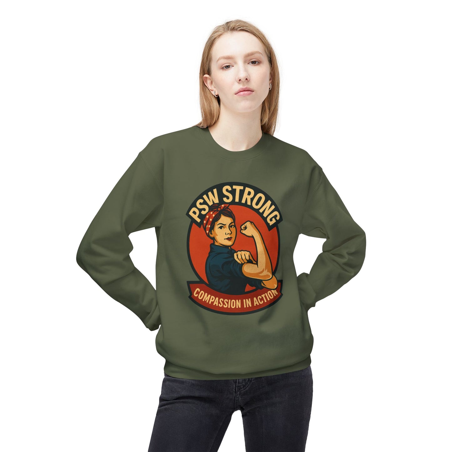PSW Strong Fleece Crewneck Sweatshirt - Empowerment Gift, Cozy Apparel, Thoughtful Present, Comfortable Fashion, Inspirational Wear