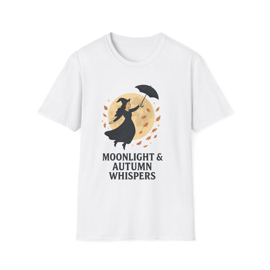 Moonlight & Autumn Whispers T-Shirt, Fall Fashion, Witch Theme Tee, Spooky Season Gift, Cozy Casual Wear, Halloween Outfit