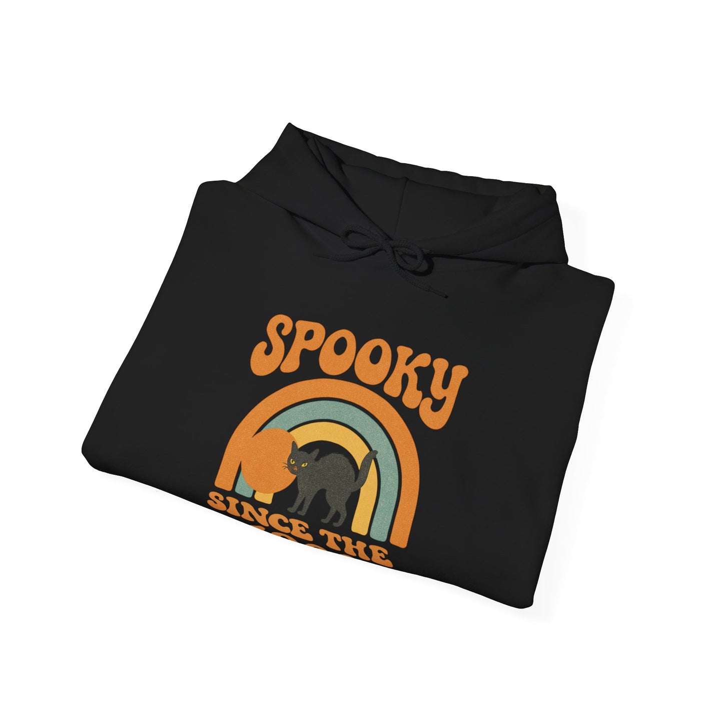Spooky Since the 1900's , Retro Halloween Hooded Sweatshirt, Vintage Black Cat Graphic.