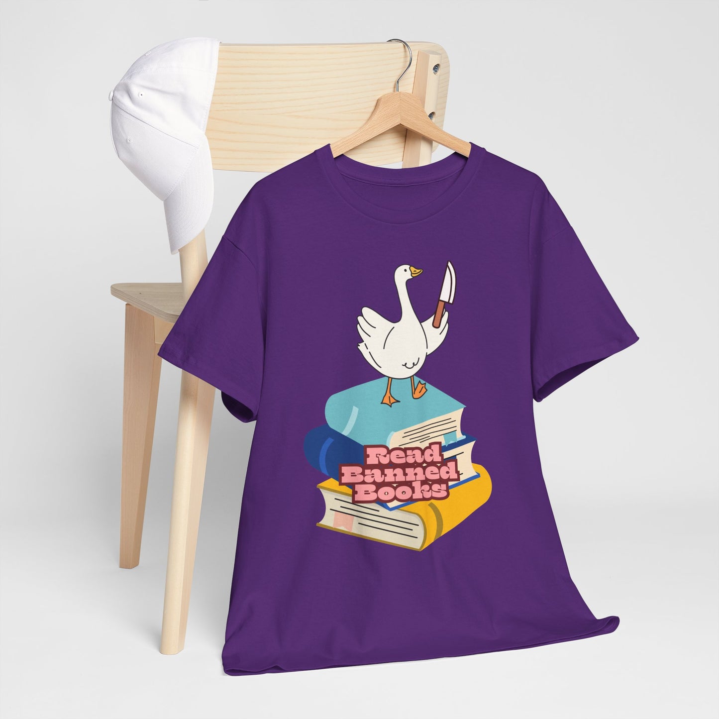 Read Banned Books, goosey with knife tee