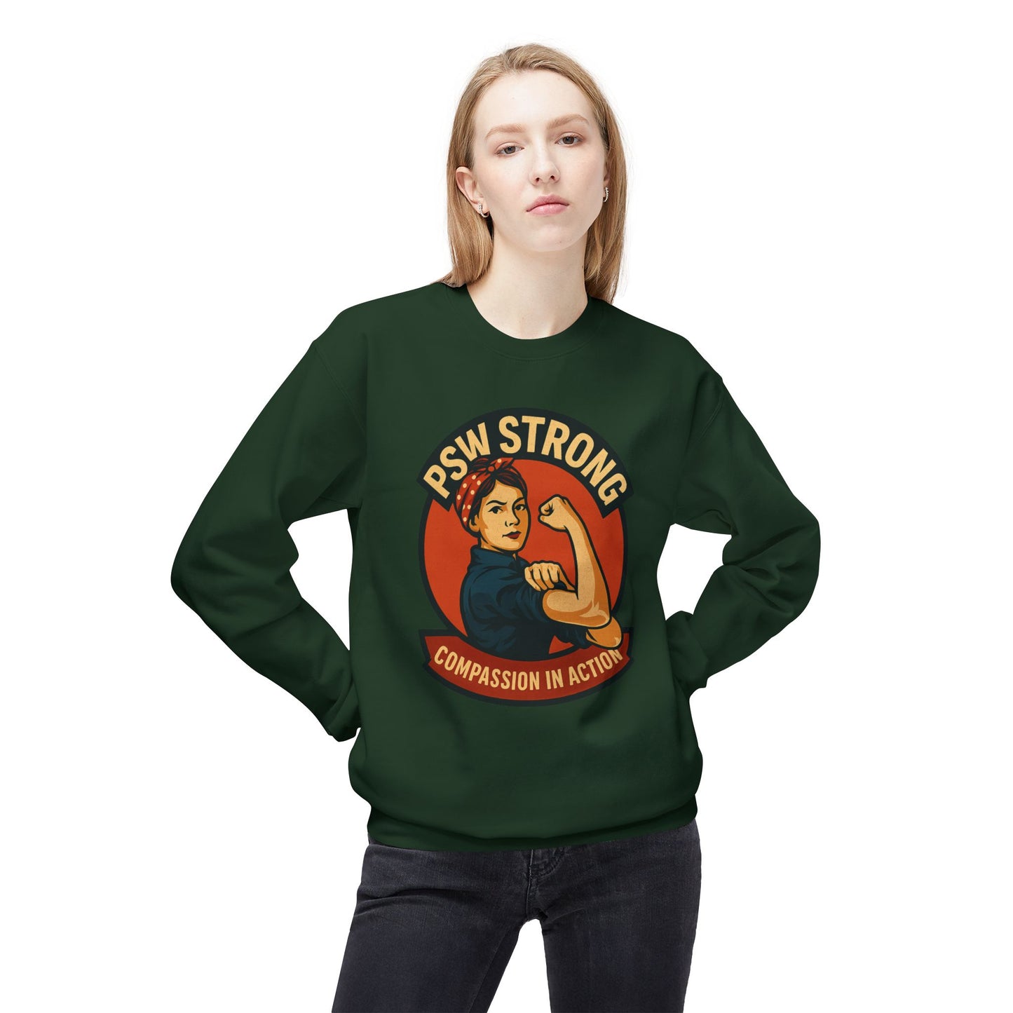 PSW Strong Fleece Crewneck Sweatshirt - Empowerment Gift, Cozy Apparel, Thoughtful Present, Comfortable Fashion, Inspirational Wear