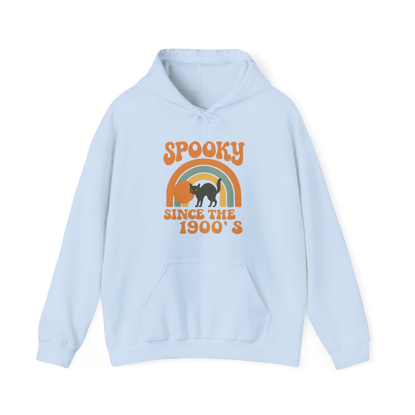 Spooky Since the 1900's , Retro Halloween Hooded Sweatshirt, Vintage Black Cat Graphic.