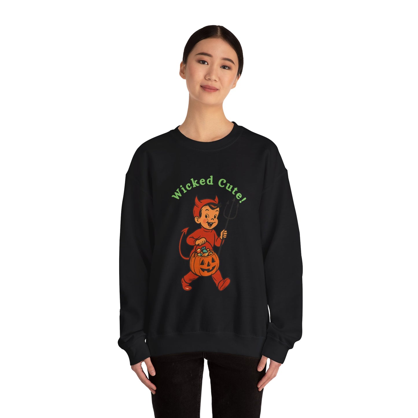 Wicked Cute Devil Sweatshirt, Halloween Vintage Crewneck Jumper, Unisex Cozy Pullover, Retro Style Sweater, Fall Fashion Top