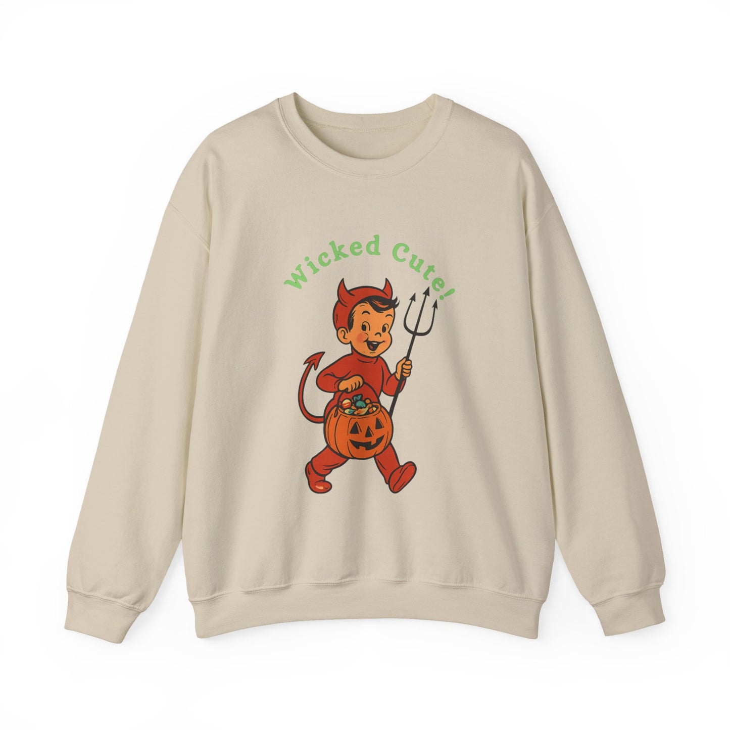 Wicked Cute Devil Sweatshirt, Halloween Vintage Crewneck Jumper, Unisex Cozy Pullover, Retro Style Sweater, Fall Fashion Top