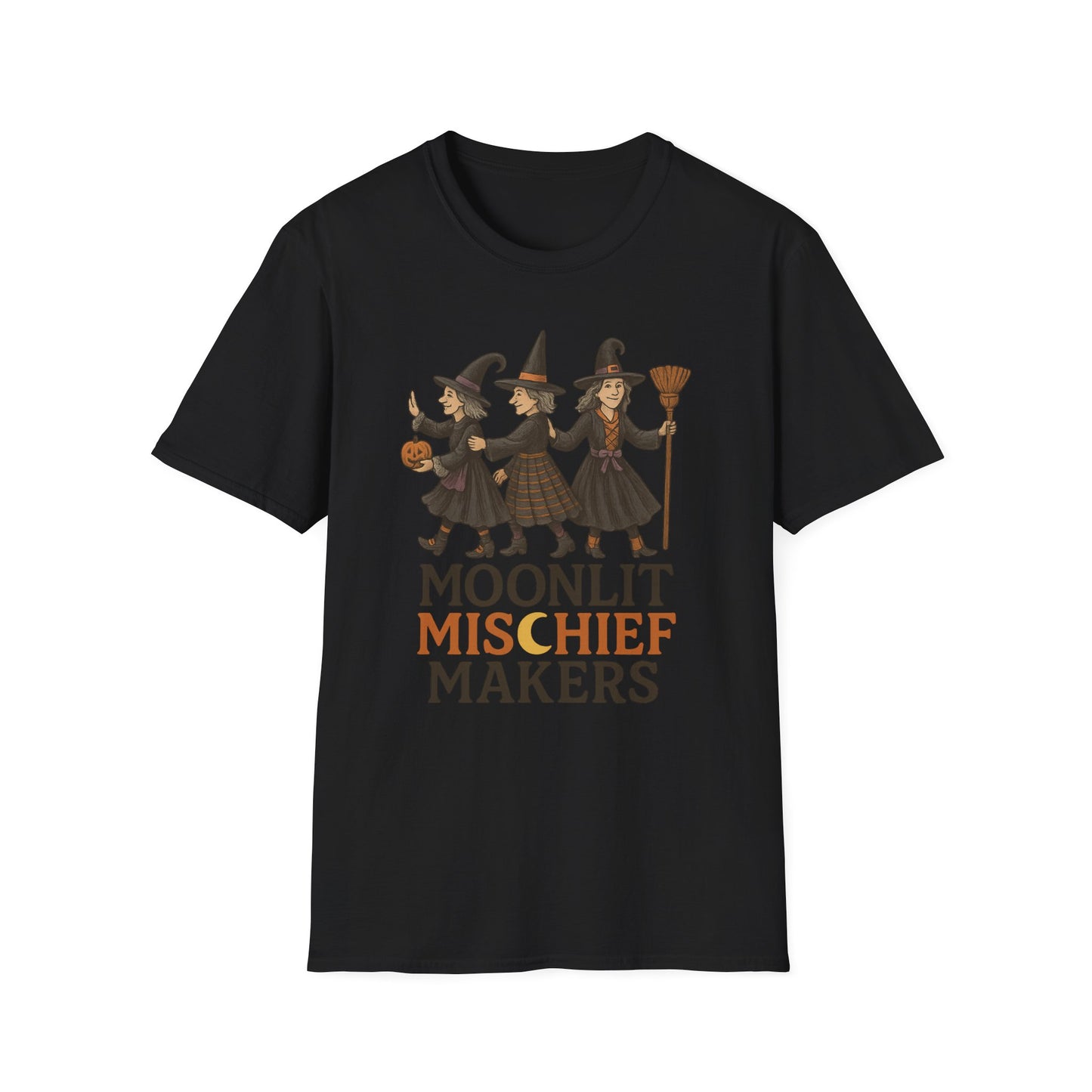 Moonlit Mischief Makers T-Shirt | Halloween, Witch Costume Tee, Unisex Graphic Shirt, Cute Halloween Outfit, Fall Fashion