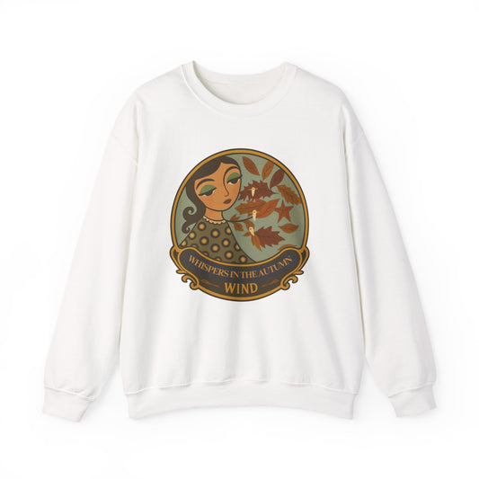 Whispers in th Autumn Wind Crewneck Sweatshirt with Vintage Floral Design, Casual Outings, Gift for Her, Holiday Sweater, Autumn Vibes