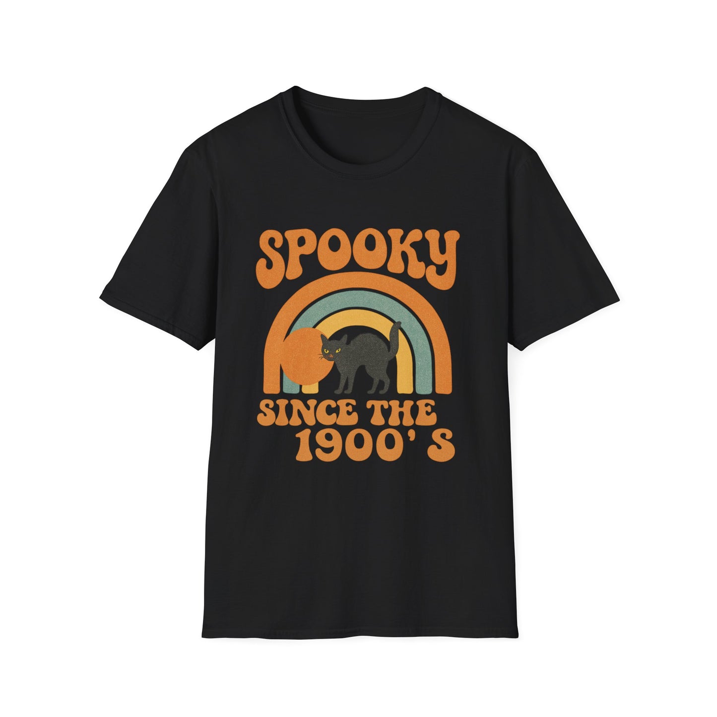 Spooky Since The 1900's Retro Halloween T-Shirt Vintage Black Cat Graphic.