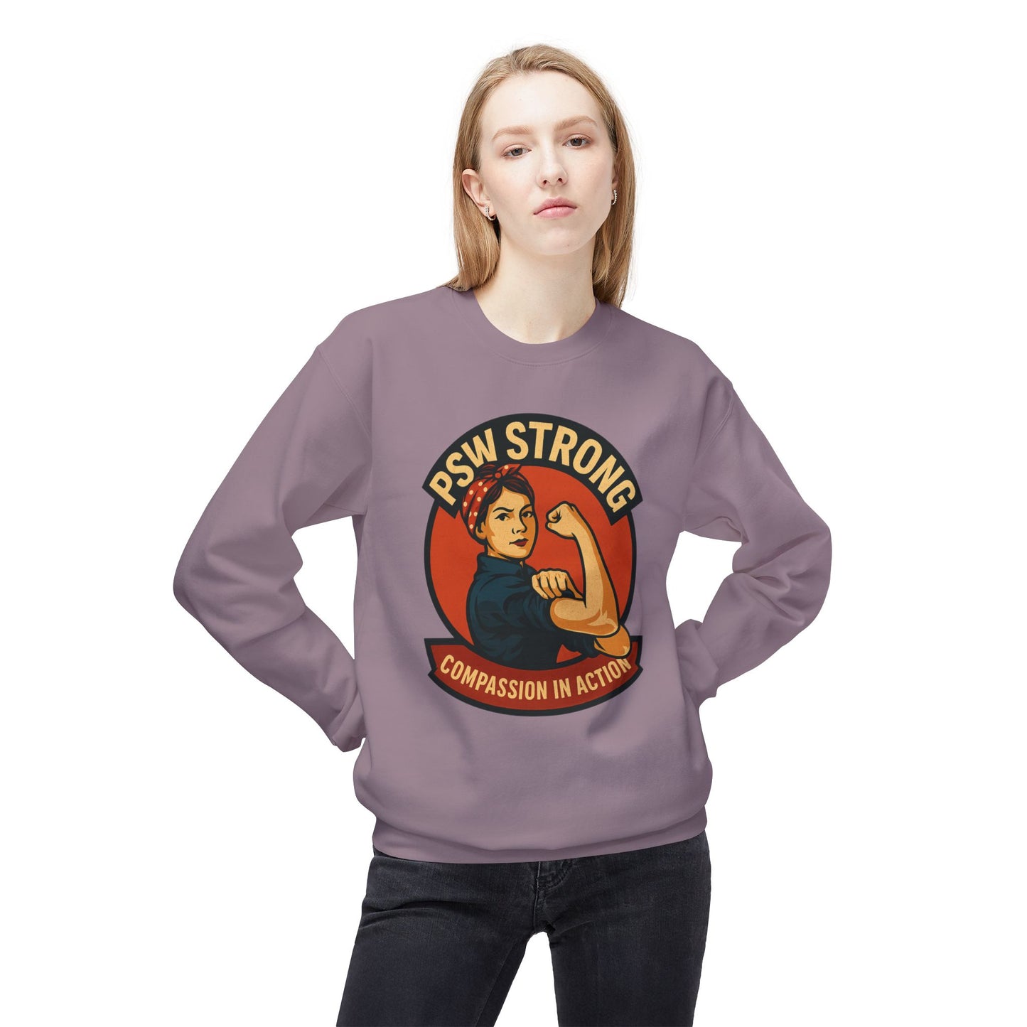 PSW Strong Fleece Crewneck Sweatshirt - Empowerment Gift, Cozy Apparel, Thoughtful Present, Comfortable Fashion, Inspirational Wear