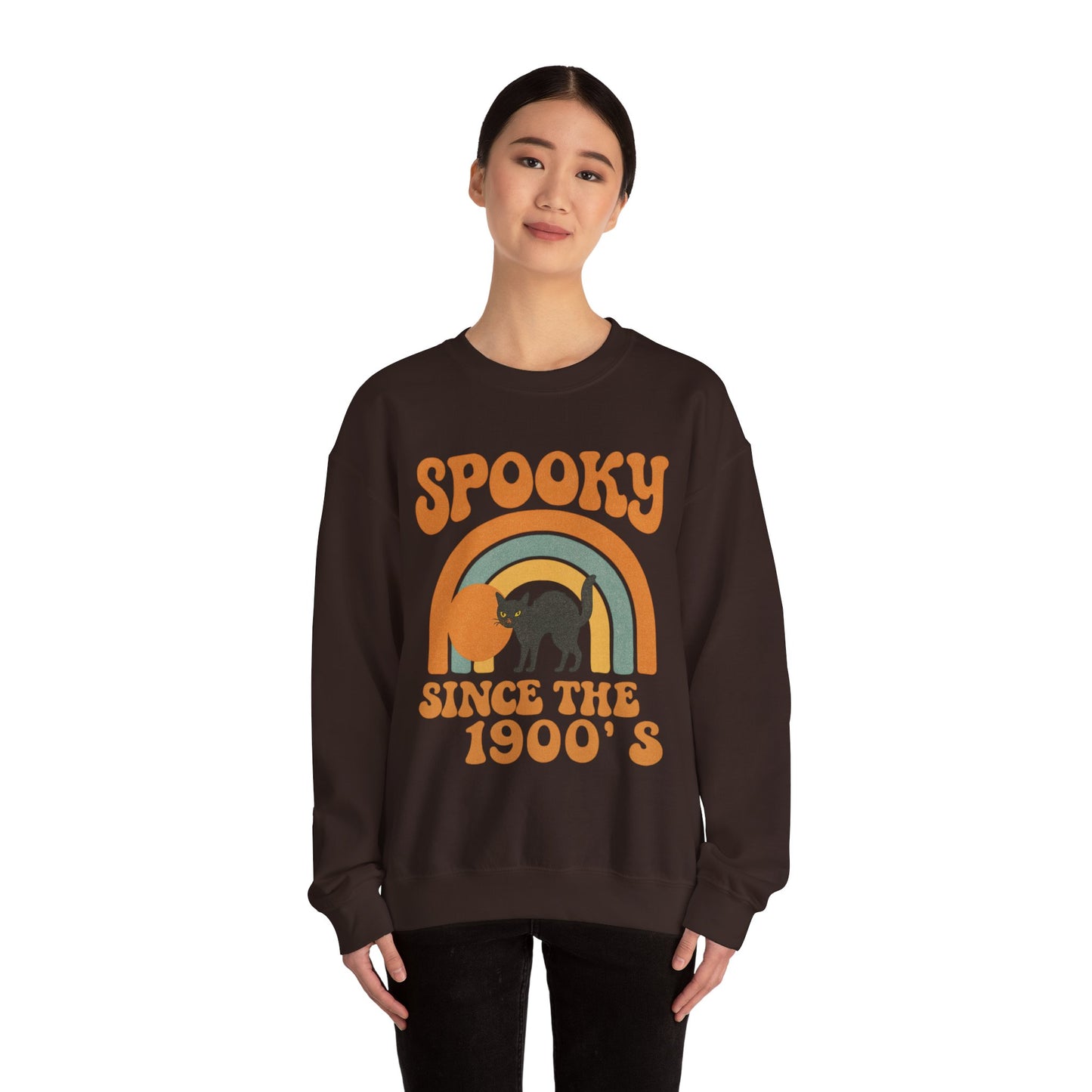 Spooky Since the 1900's , Retro Halloween Crewneck Sweatshirt, Vintage Black Cat Graphic.