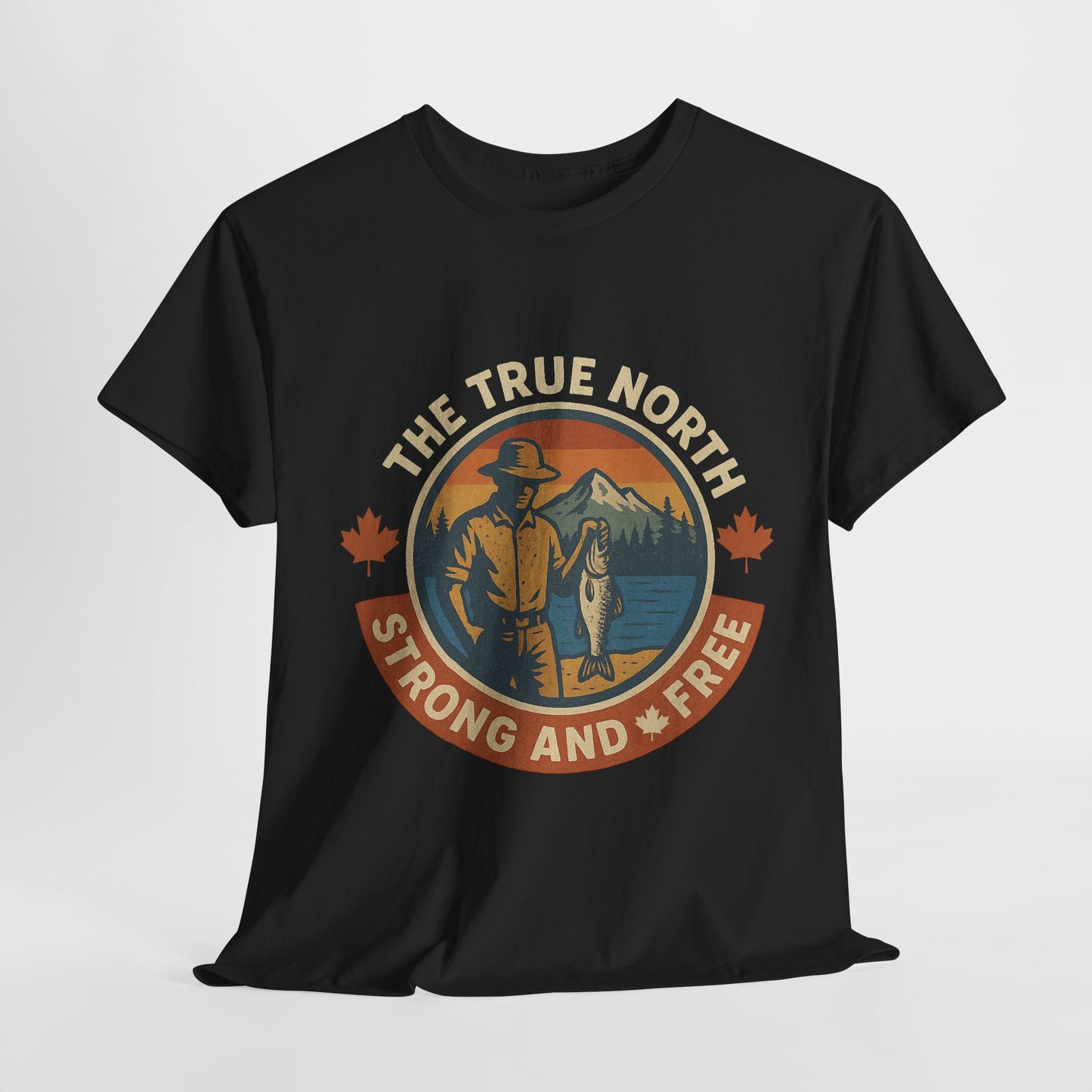 True North Strong and Free, Adventure Tee | Unisex Heavy Cotton Tee for Outdoors Lovers, Casual Wear, Gifts, Travel, Exploration