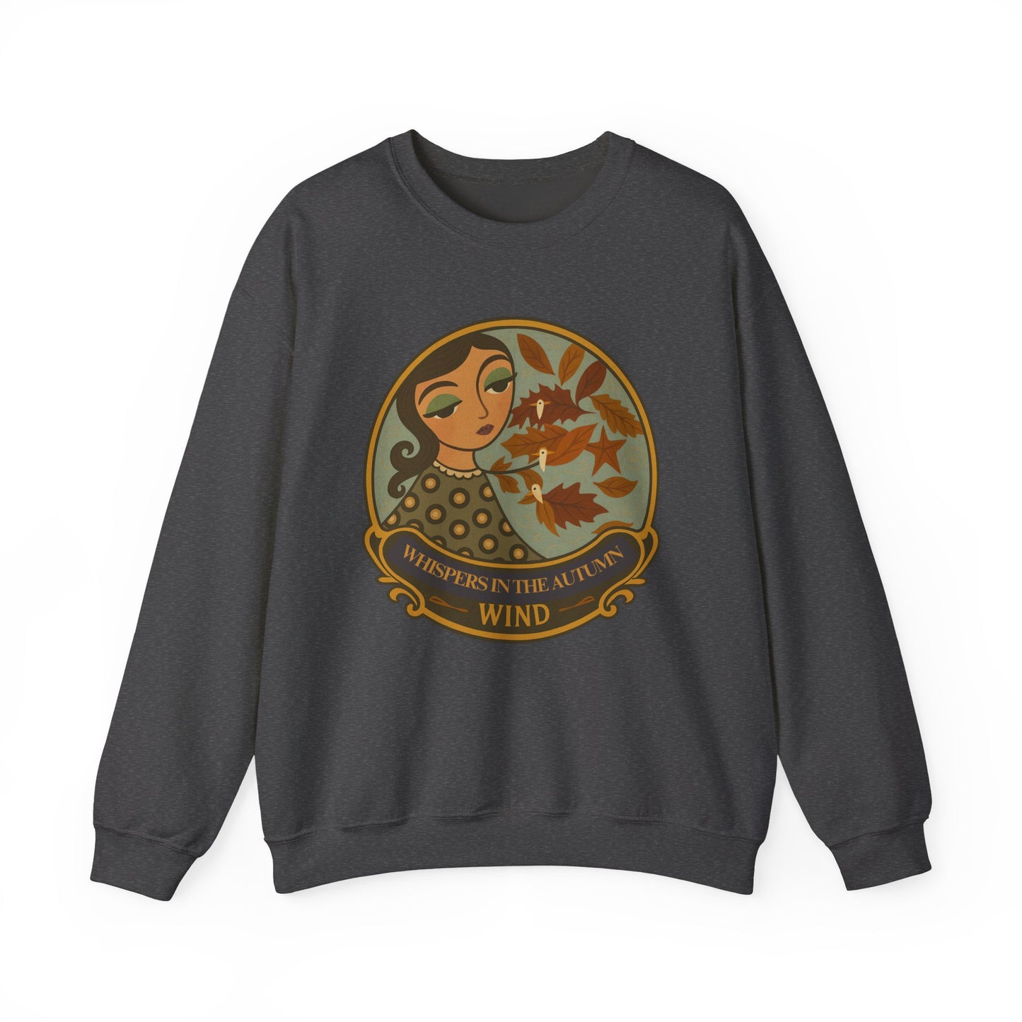 Whispers in th Autumn Wind Crewneck Sweatshirt with Vintage Floral Design, Casual Outings, Gift for Her, Holiday Sweater, Autumn Vibes