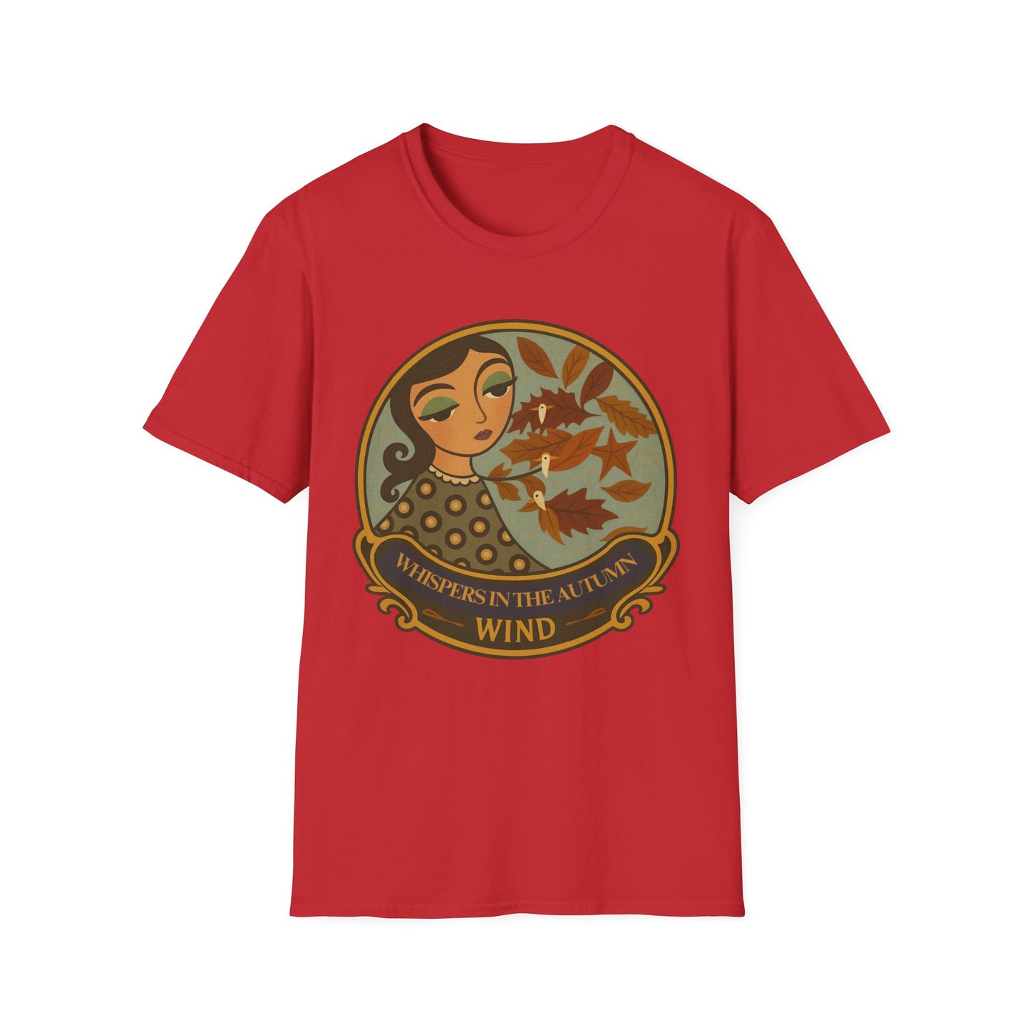 Whimsical Whispers in the Autumn Wind T-Shirt, Vintage Art Tee, original art, Gift for Her, design by Moonwoven by Luna , Eco-Friendly tee