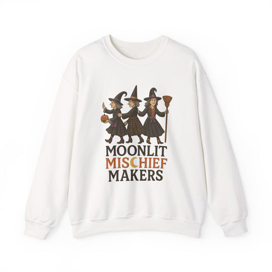 Moonlit Mischief Makers Sweatshirt - Cozy Halloween Crewneck, Perfect Gift for Fall,Casual Style, design by Moonwoven by Luna