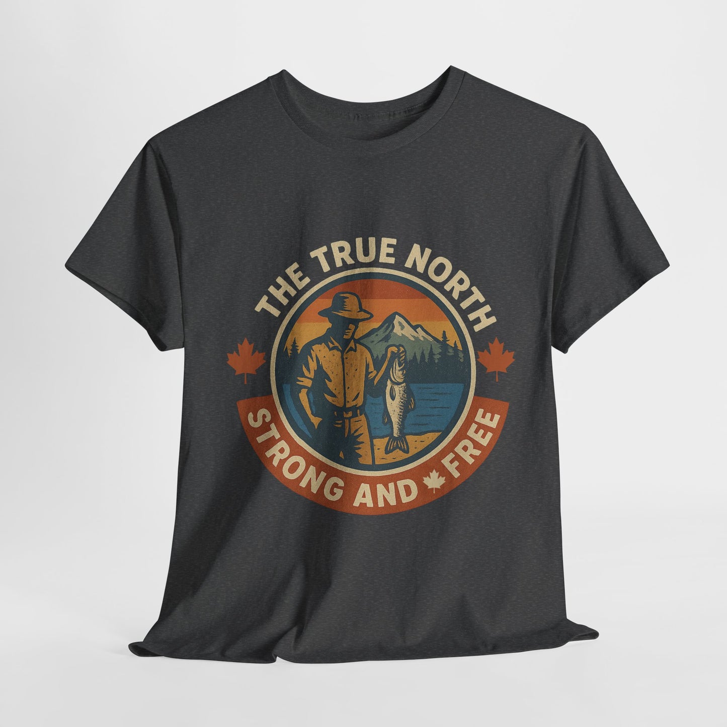 True North Strong and Free, Adventure Tee | Unisex Heavy Cotton Tee for Outdoors Lovers, Casual Wear, Gifts, Travel, Exploration
