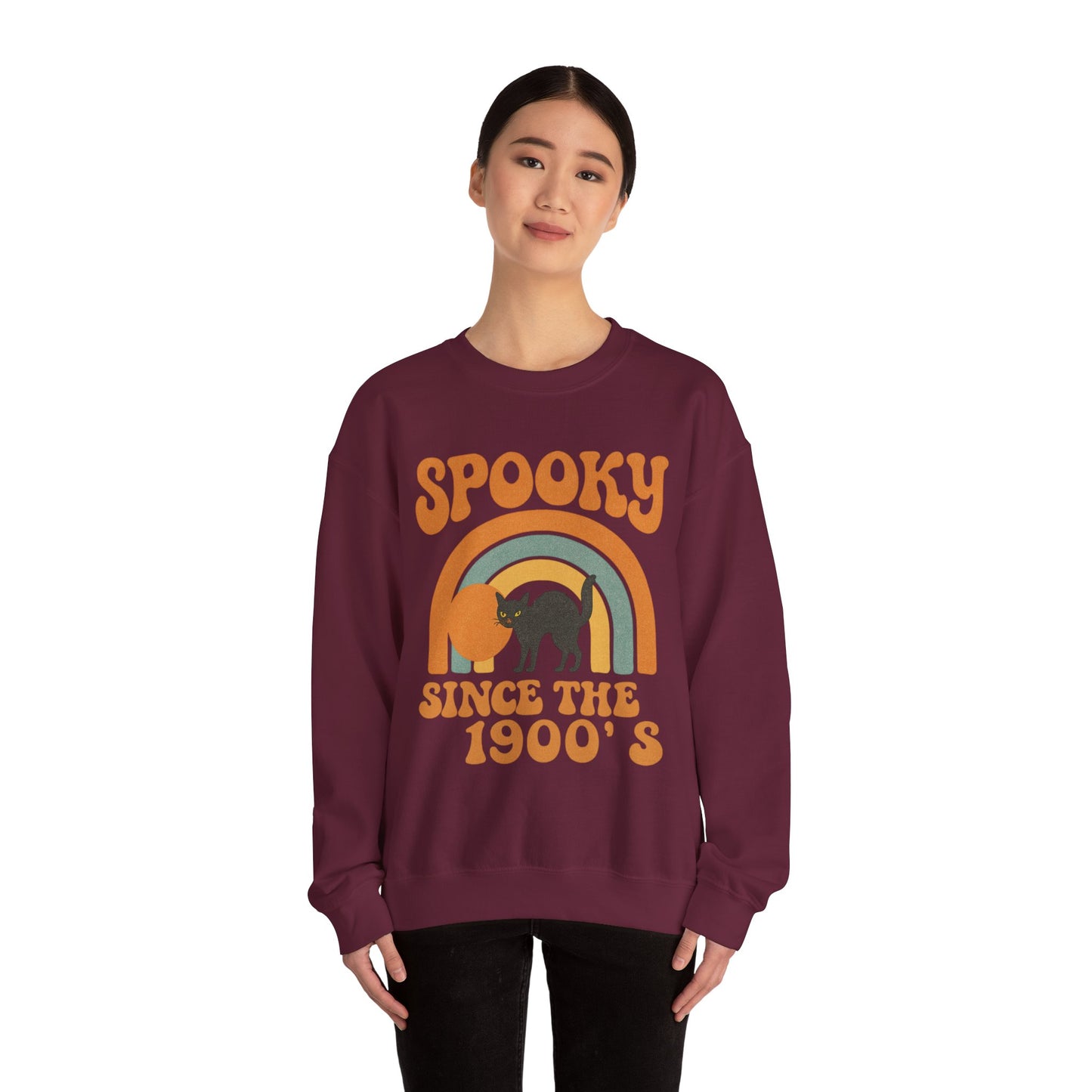 Spooky Since the 1900's , Retro Halloween Crewneck Sweatshirt, Vintage Black Cat Graphic.