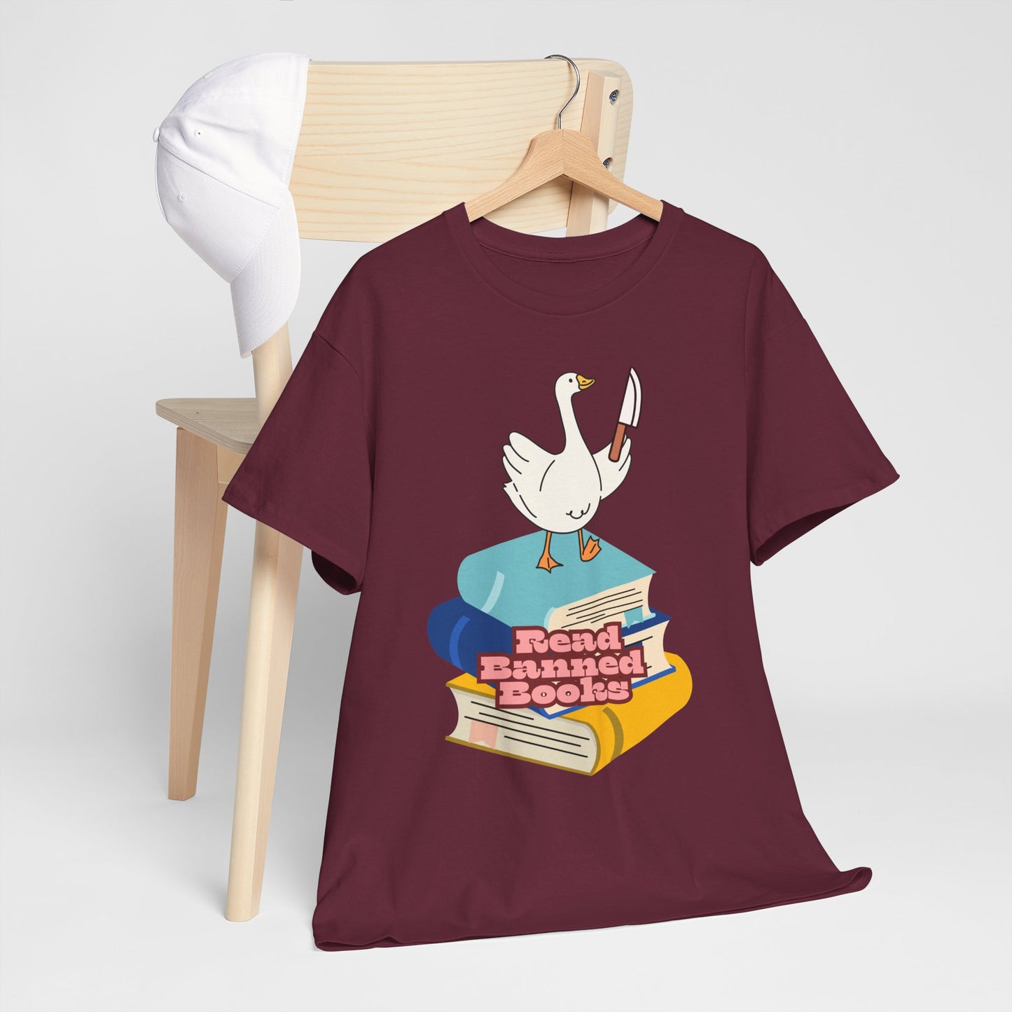 Read Banned Books, goosey with knife tee