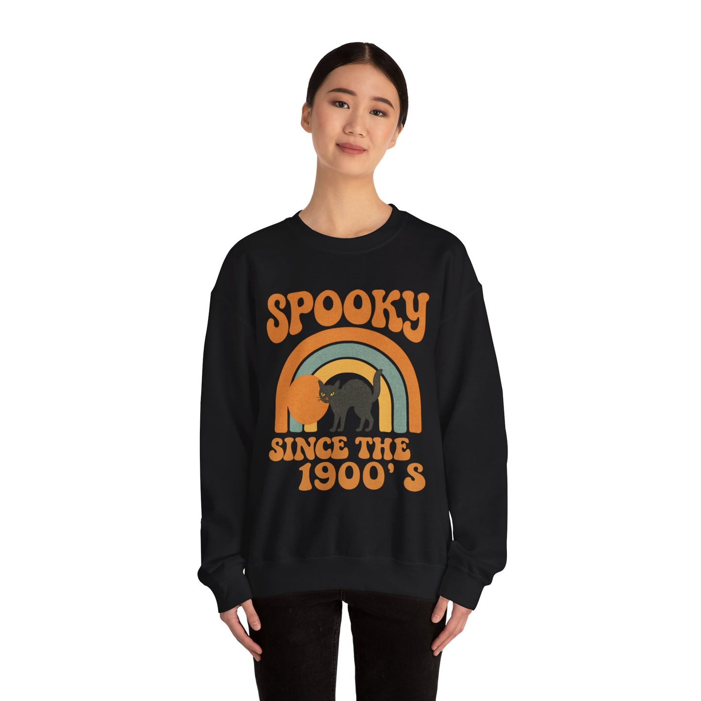Spooky Since the 1900's , Retro Halloween Crewneck Sweatshirt, Vintage Black Cat Graphic.