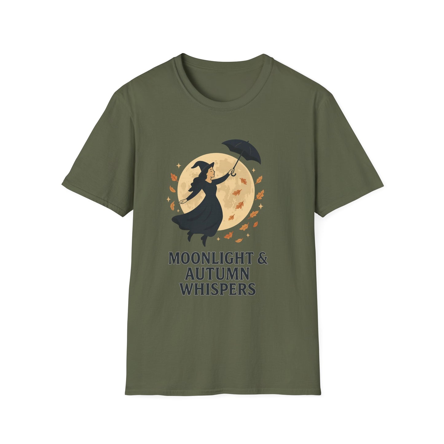 Moonlight & Autumn Whispers T-Shirt, Fall Fashion, Witch Theme Tee, Spooky Season Gift, Cozy Casual Wear, Halloween Outfit