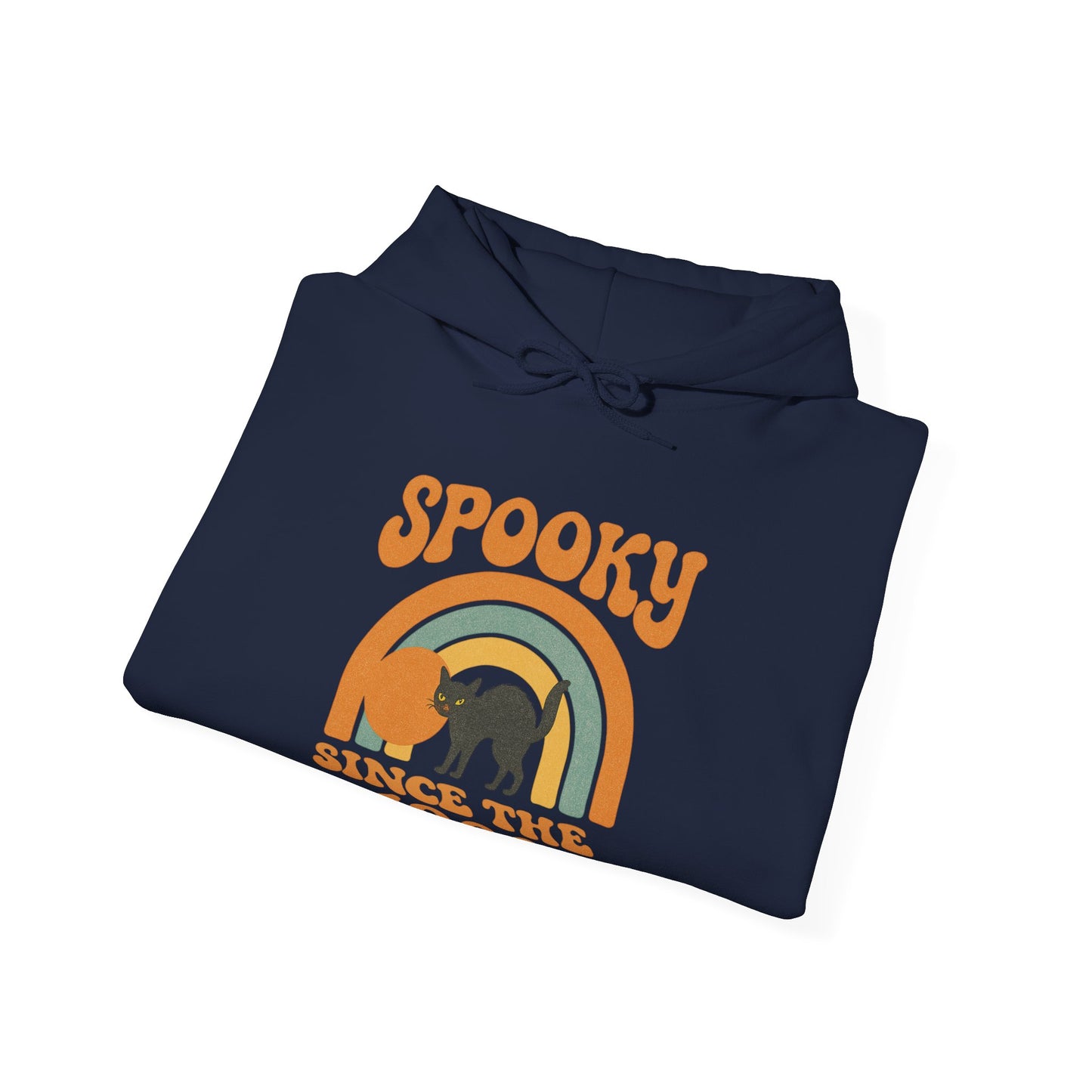 Spooky Since the 1900's , Retro Halloween Hooded Sweatshirt, Vintage Black Cat Graphic.