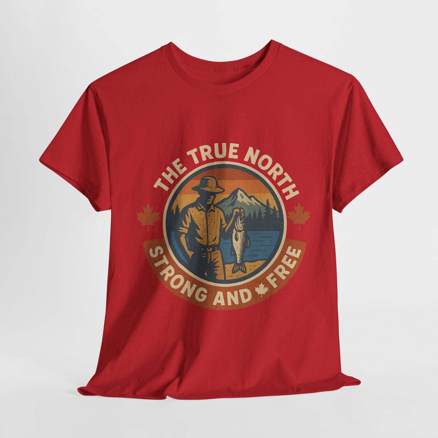 True North Strong and Free, Adventure Tee | Unisex Heavy Cotton Tee for Outdoors Lovers, Casual Wear, Gifts, Travel, Exploration