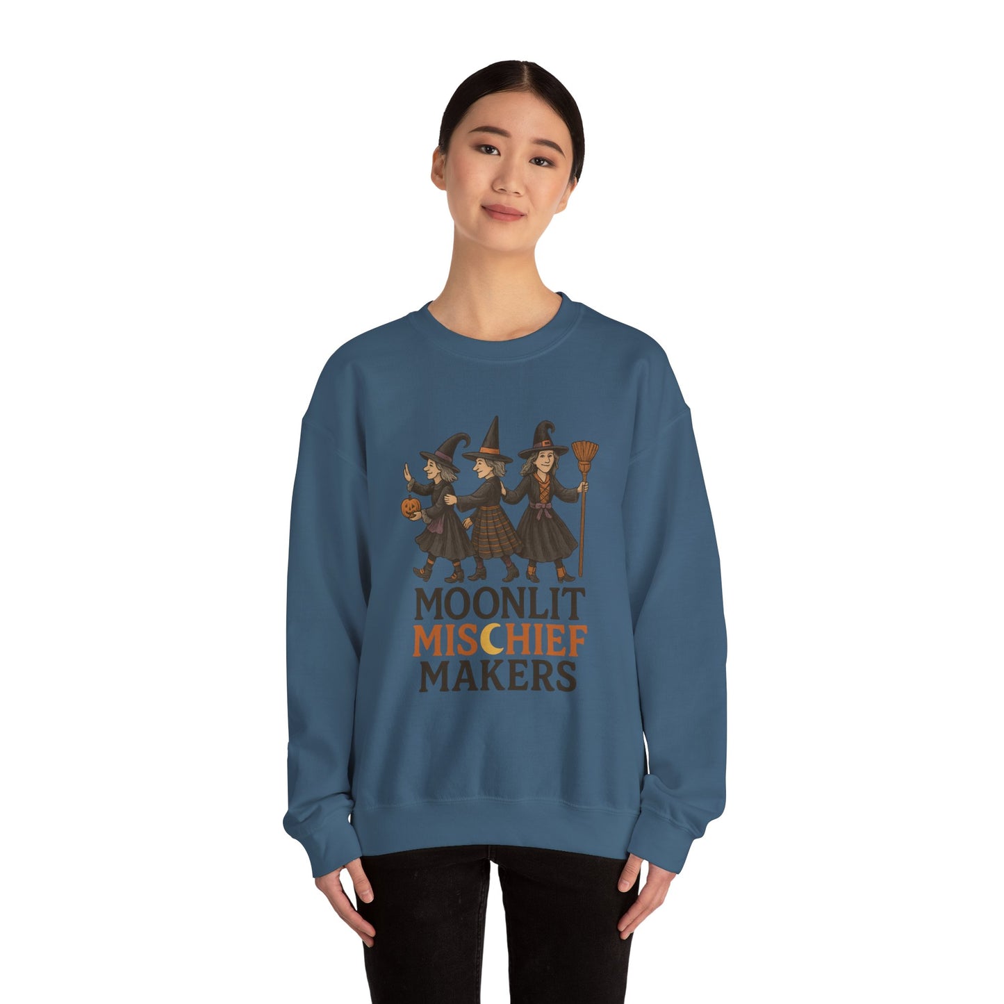Moonlit Mischief Makers Sweatshirt - Cozy Halloween Crewneck, Perfect Gift for Fall,Casual Style, design by Moonwoven by Luna