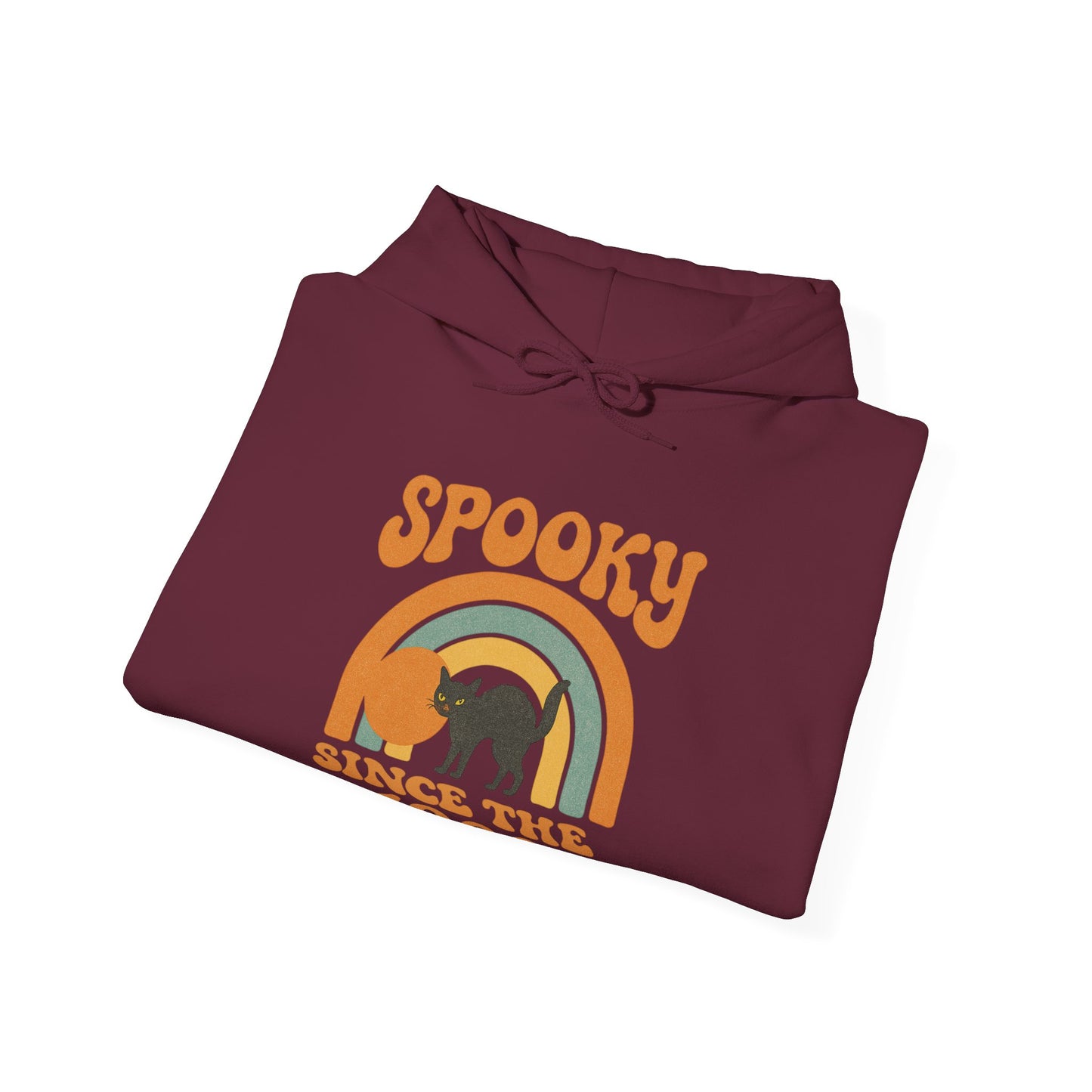 Spooky Since the 1900's , Retro Halloween Hooded Sweatshirt, Vintage Black Cat Graphic.