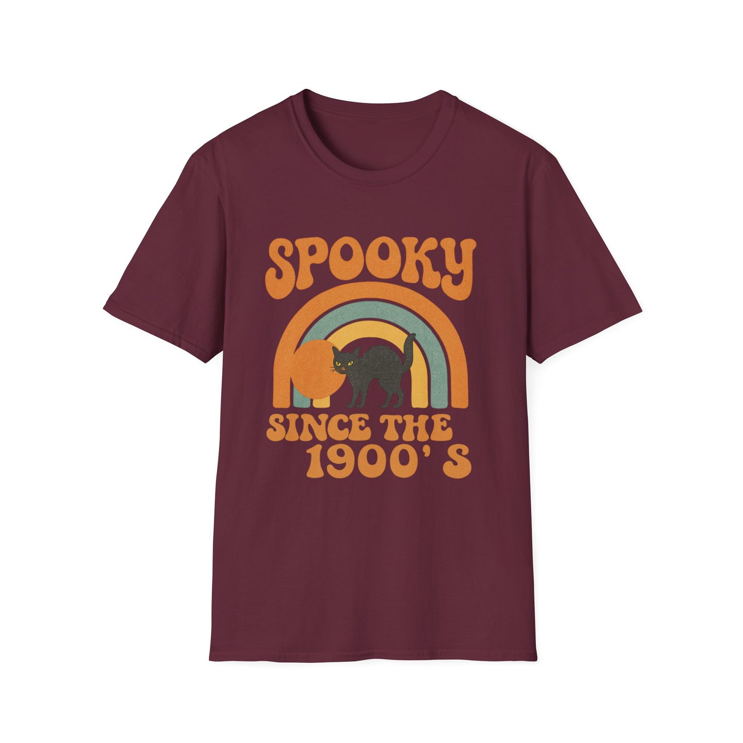 Spooky Since The 1900's Retro Halloween T-Shirt Vintage Black Cat Graphic.